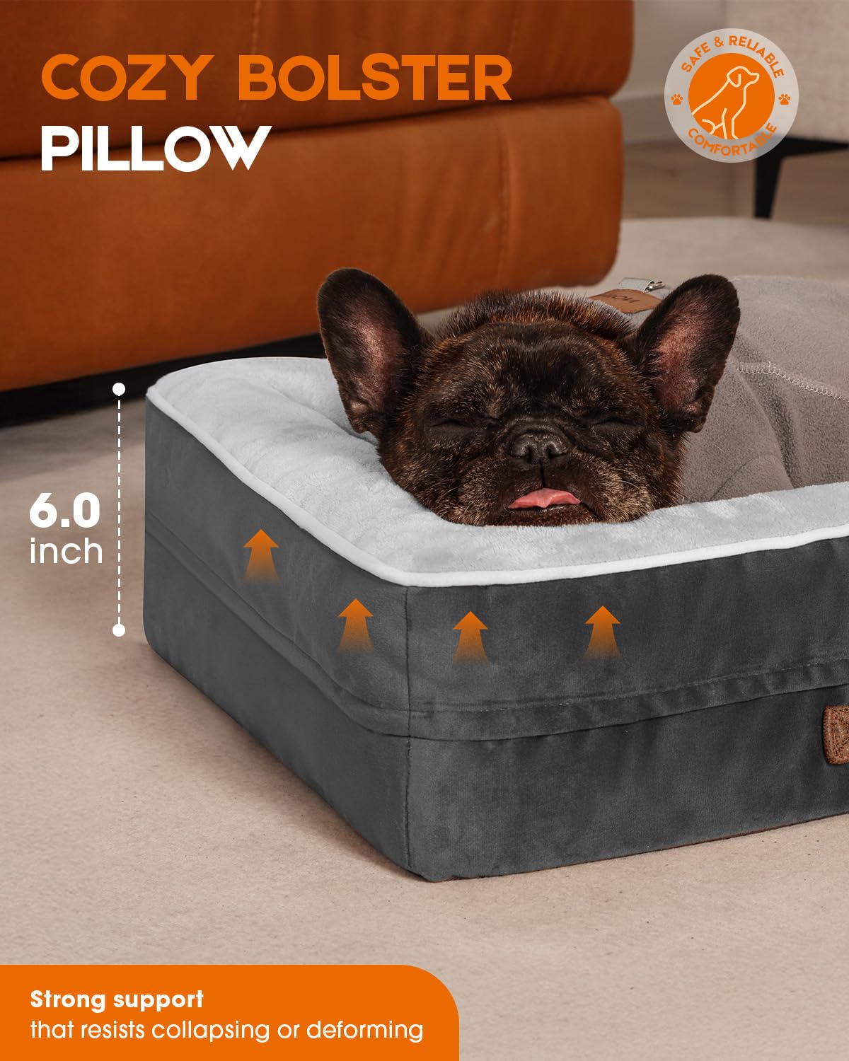 Cat Beds for Indoor Cats, Egg Foam Orthopedic Dog Bed with Removable Washable Cover, Waterproof Cat Couch Bed with Non-Slip Bottom and Four-Sided Bolster Cushion, Gray Dog Beds for Small Dogs