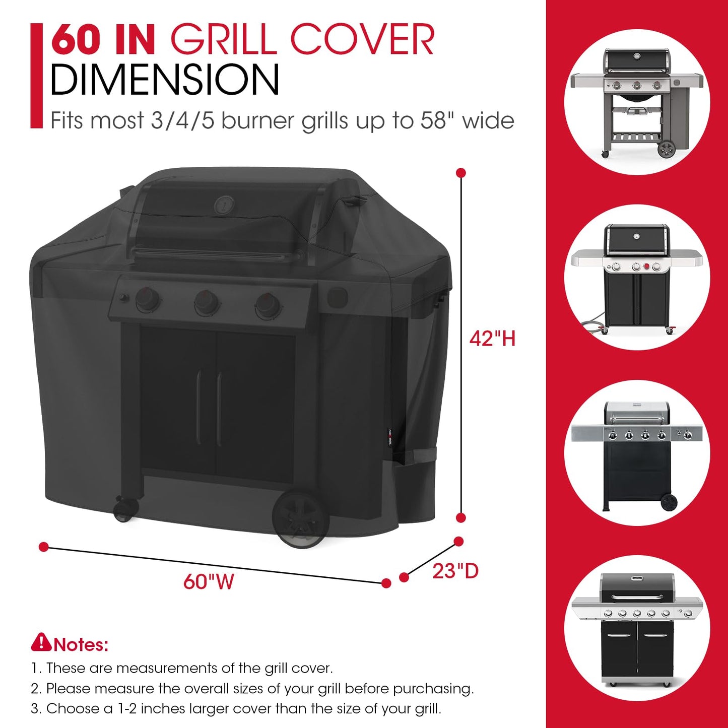 UNICOOK BBQ Cover 60 Inch, Heavy Duty Waterproof Housse BBQ, Special Fade and UV Resistant Outdoor Barbecue Grill Cover, Barbecue Accessories Compatible for Weber Char-Broil Nexgrill and More