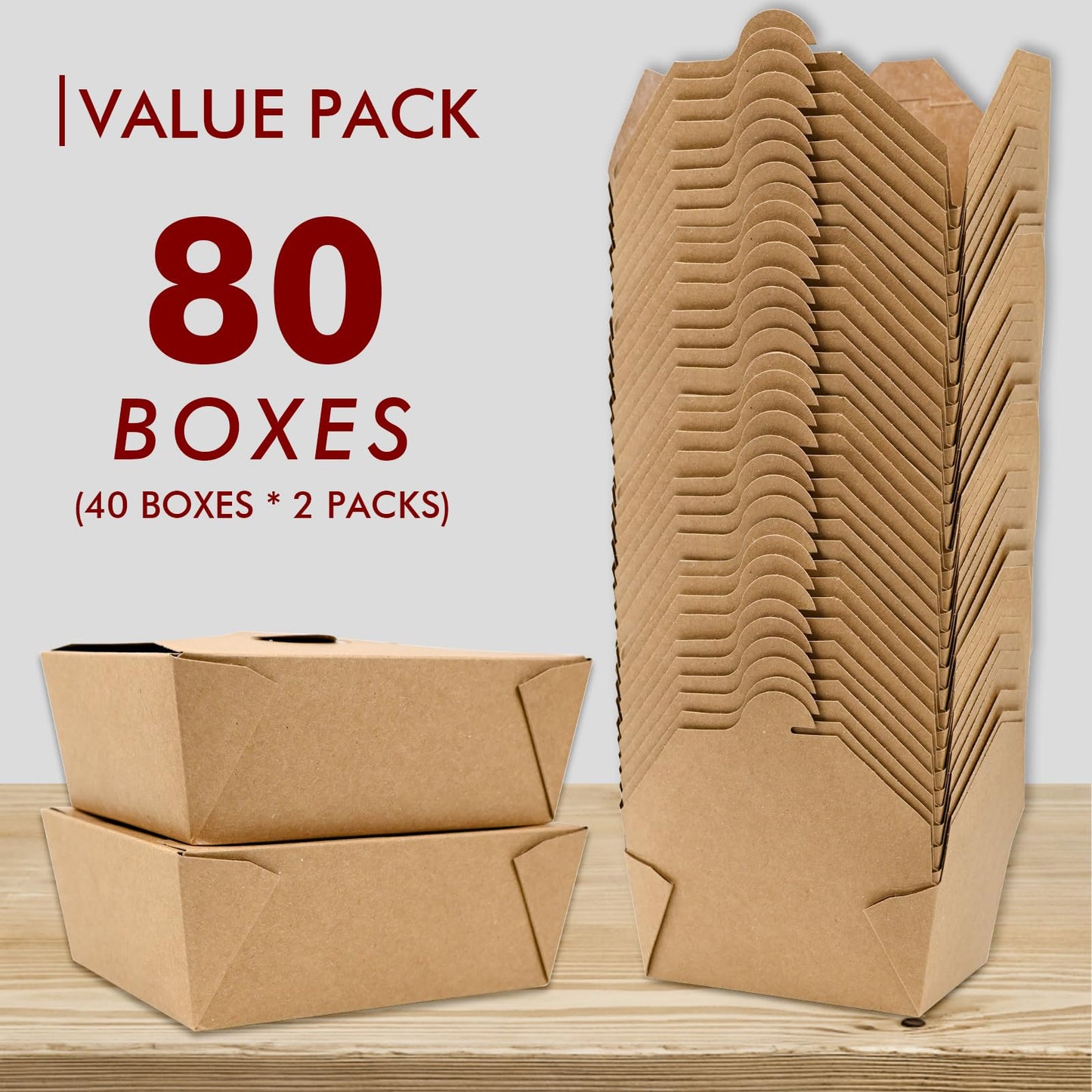 EcoDispose 80 Pack 45 oz Take Out Box Containers, Oil and Leak Proof Food Prep Kraft Paper To Go Container for Lunch, Leftover and Restaurant