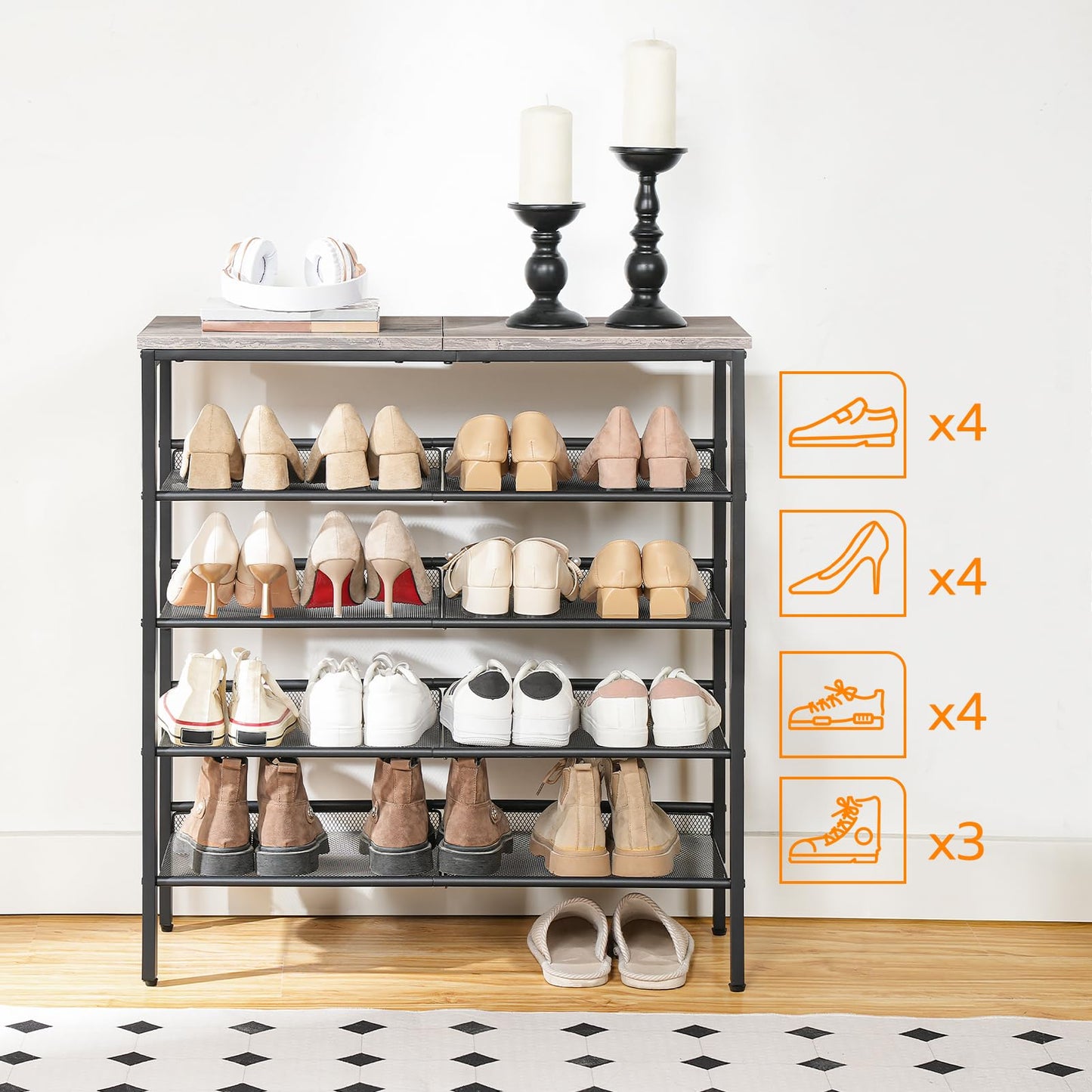 HOOBRO Shoe Rack for Entryway, 5-Tier Shoe Organizer with Adjustable Mesh Shelves, 16-20 Pairs of Shoes, Durable Spacious Freestanding, Metal, Industrial, Shoe Shelf for Closet, Greige BG12XJ01