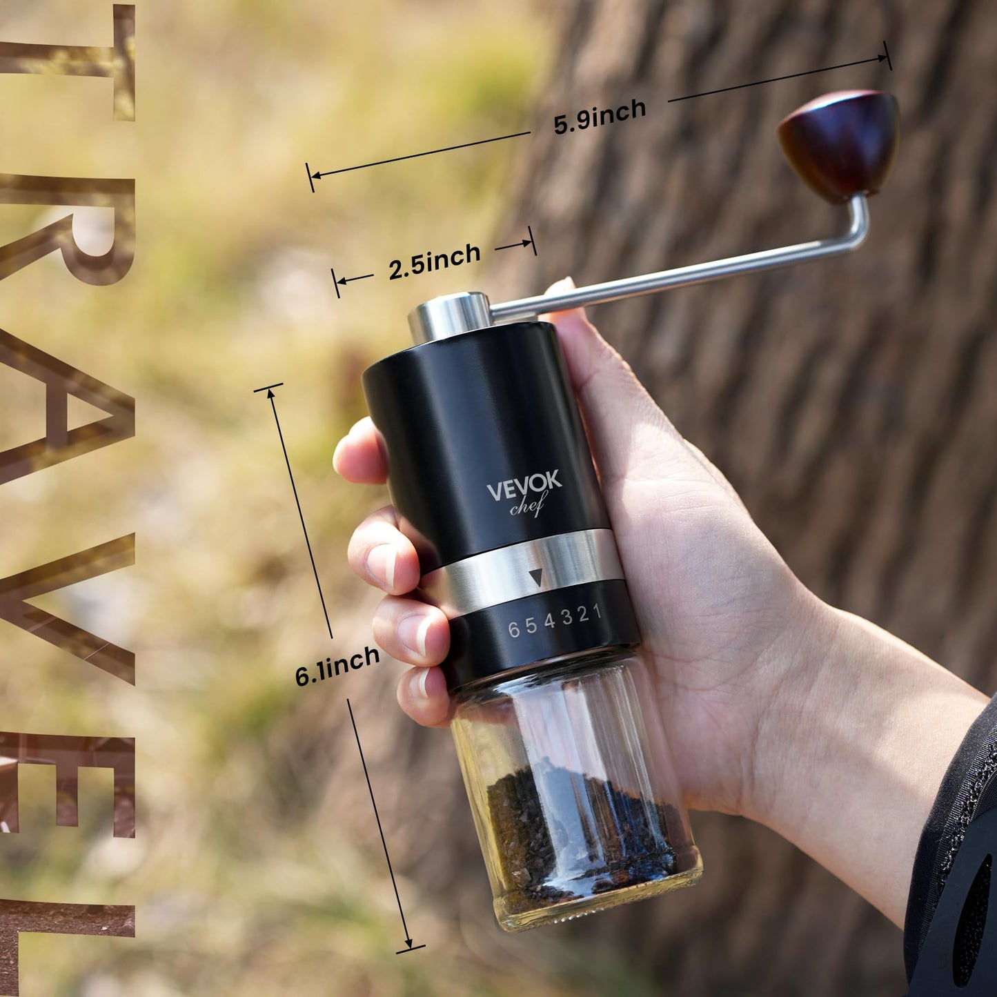 VEVOK CHEF Manual Coffee Grinder Hand Coffee Grinder 6 Adjustable Setting Stainless Steel Conical Burr Mill Portable Hand Crank Coffee Bean Grinder for Espresso Gift