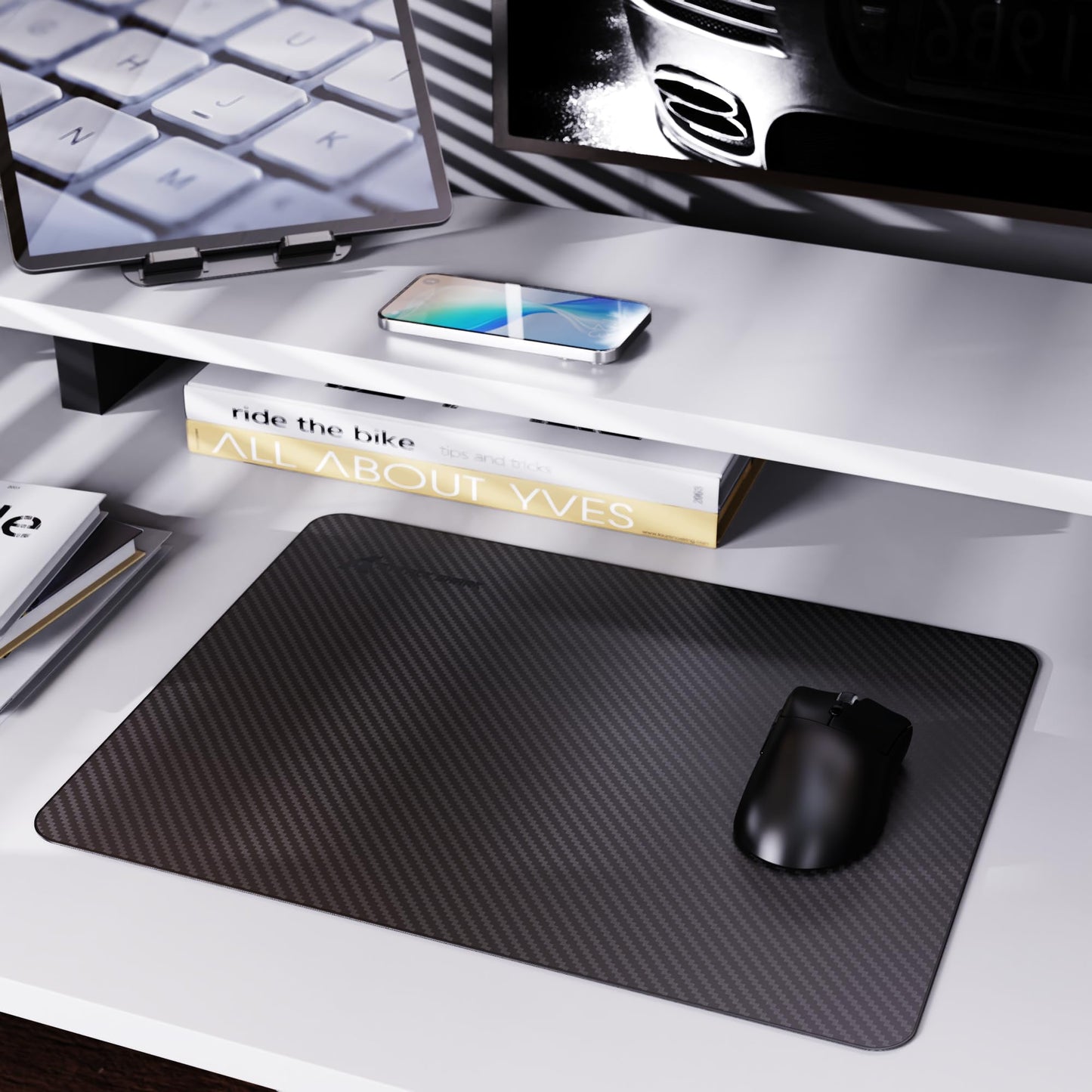 ATTACK SHARK CM04 Carbon Fiber Gaming Mouse Pad,Esports Mouse Mat G240,Durable Non-Slip Natural Rubber Base,High Temperature Resistant & Waterproof Desk Mat for Gamer/Desktop/Office/Home(360x280mm)
