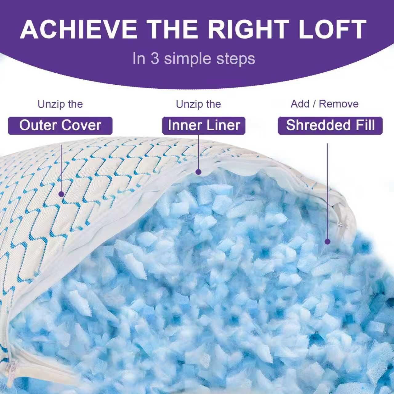 Memory Foam Pillows King Size Set of 2,Adjustable Cooling Pillow for Side Back Stomach Sleepers with Washable Removable Cover