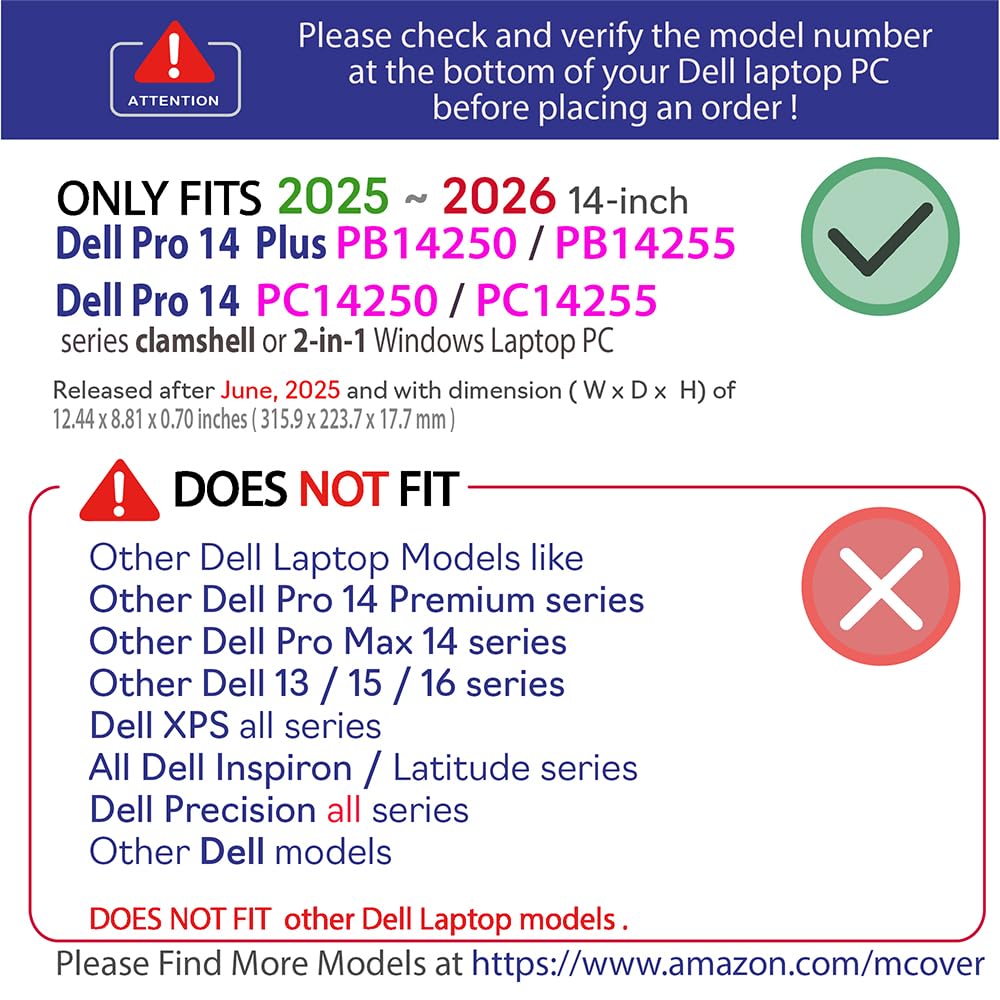 mCover Case ONLY Compatible for 2025-2026 14" Dell Pro 14 Plus PB14250 PB14255 and Pro 14 PC14250 PC14255 Windows PC (NOT Fitting Any Other Dell Models)- Clear