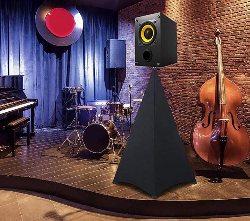 J&C 2 Pcs Speaker Stand Cover Tripod Stand Scrim Triple 3 Sided DJ Speaker Spandex Stretch Cover Light Stand Skirt Protection Cover for Indoor and Outdoor Use (Black)