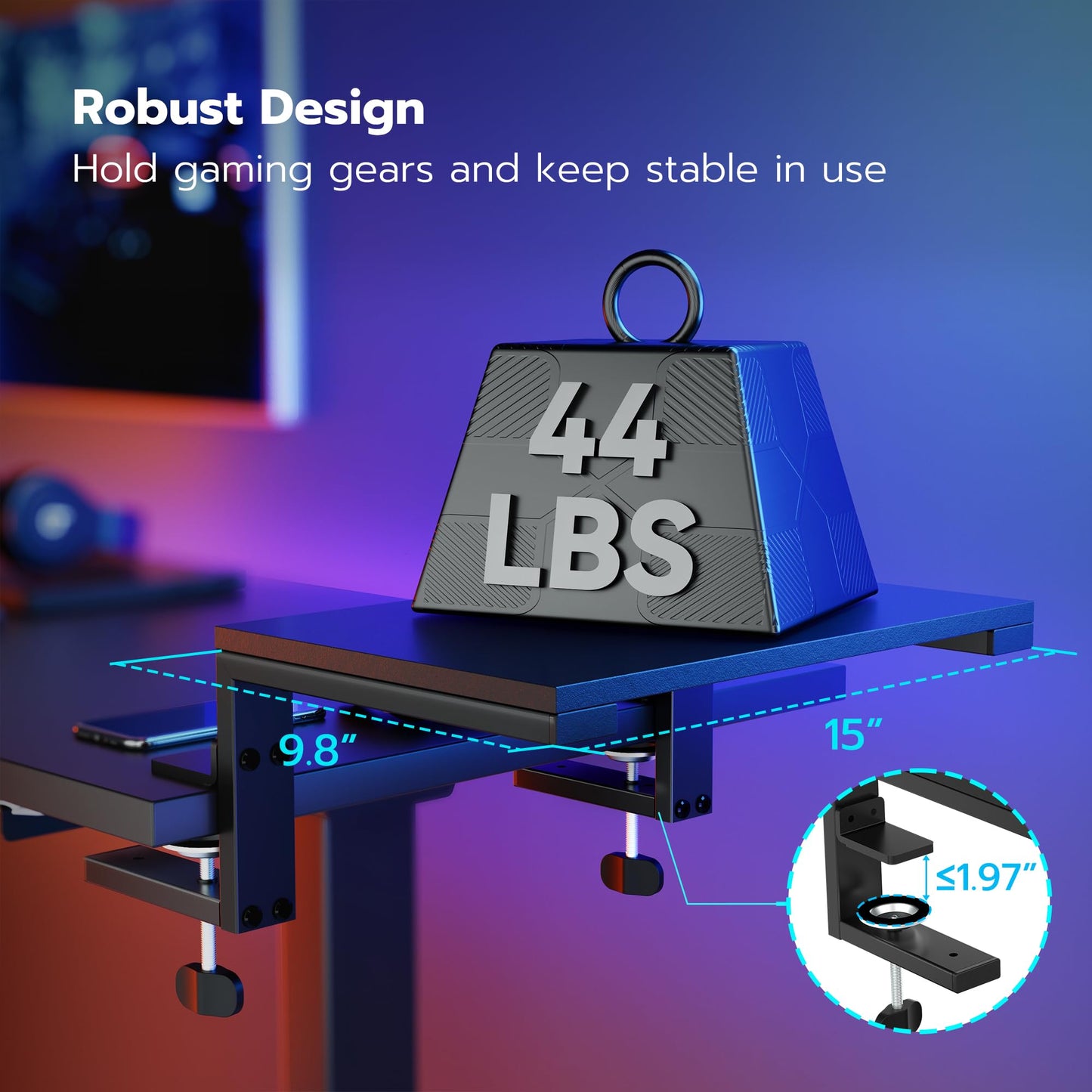 ARES WING 3 in 1 Versatile Clamp on Desk Shelf, 15 inches Desk Extender Shelves, Heavy Duty Desktop Organizer for Gaming and Office Accessories, Black