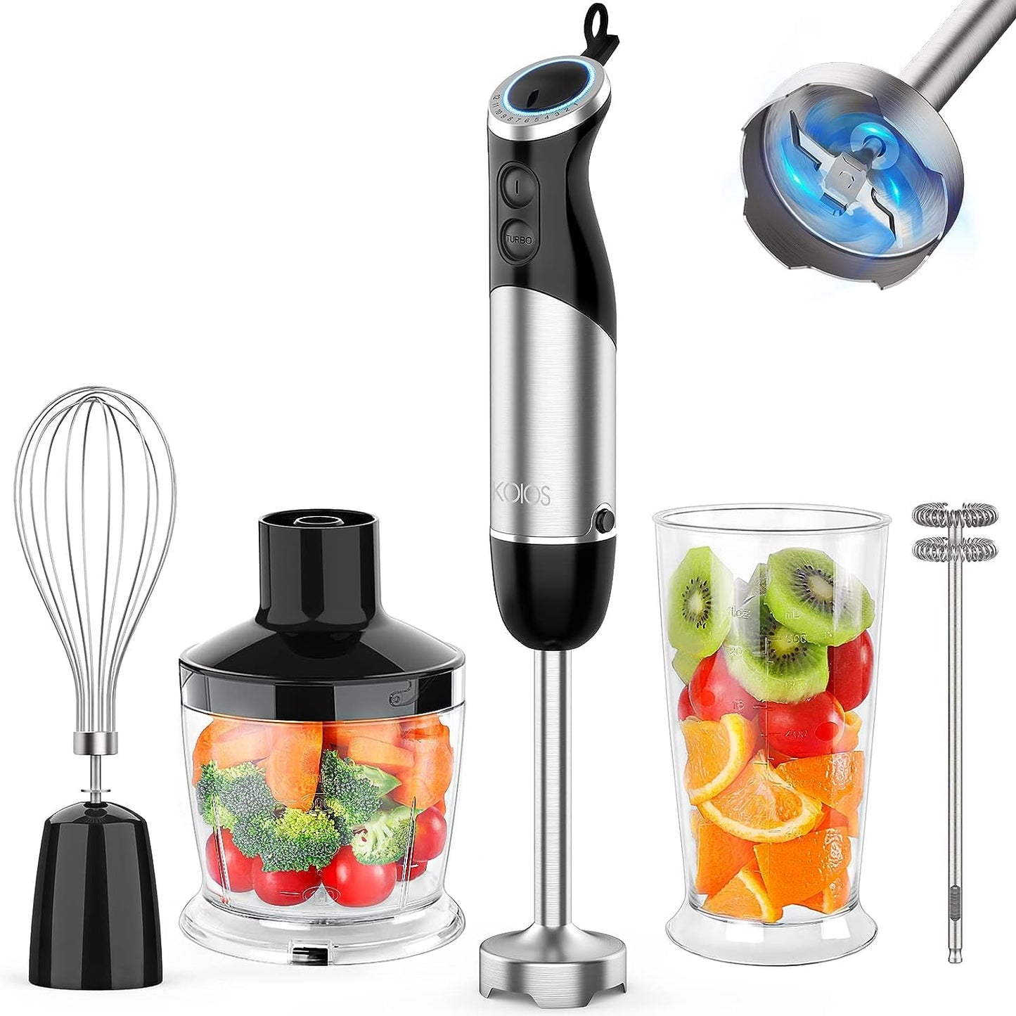 KOIOS 1000W 5 in1 Immersion Blender Handheld, 12-Speed & Turbo Mode Hand Mixer Stick Blender with Food Chopper, Beaker, Whis, Milk Frother, Non-BPA, Black