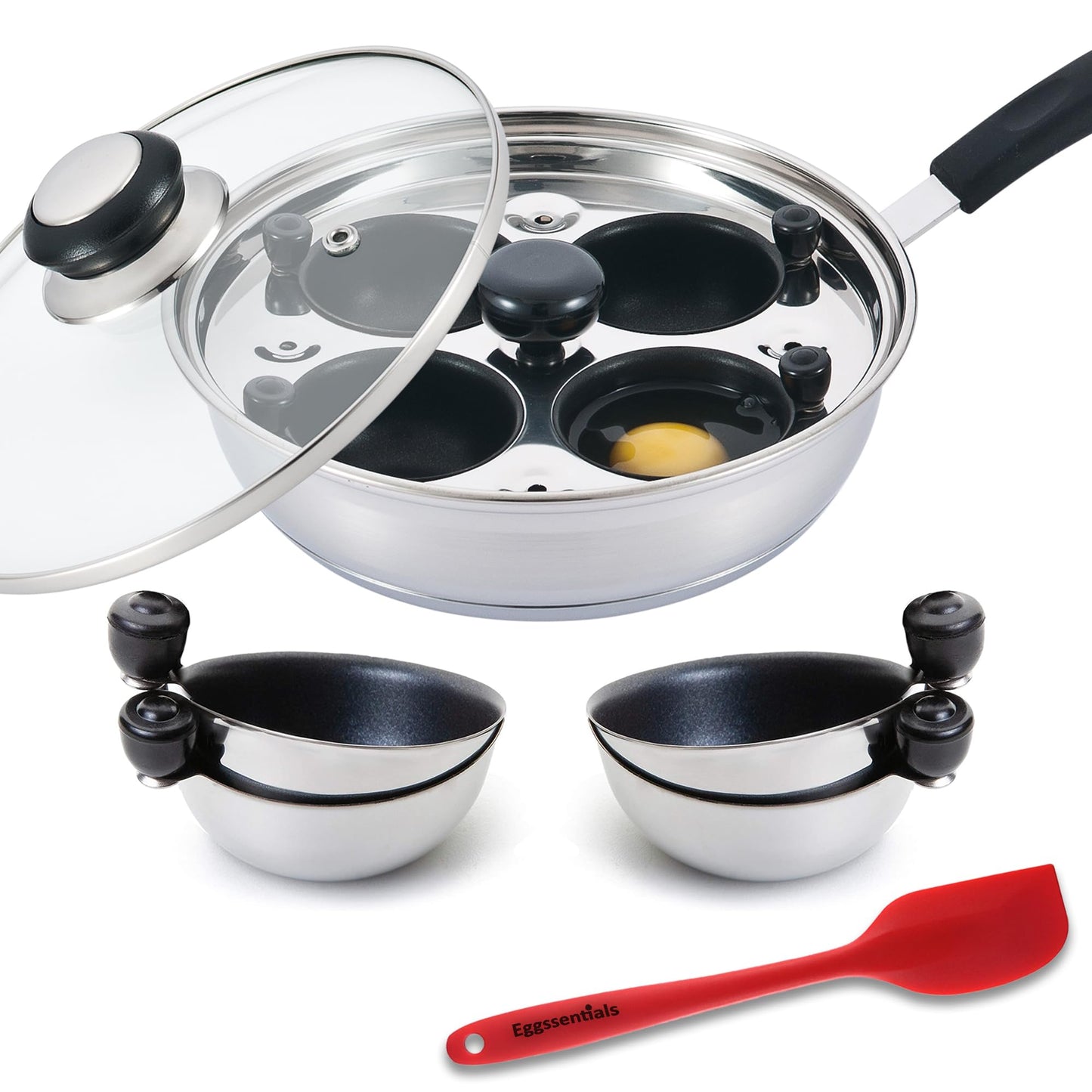 Egg Poacher Pan Nonstick Poached Egg Maker, Stainless Steel Egg Poaching Pan, Poached Eggs Cooker Food Grade Safe PFOA Free with Spatula