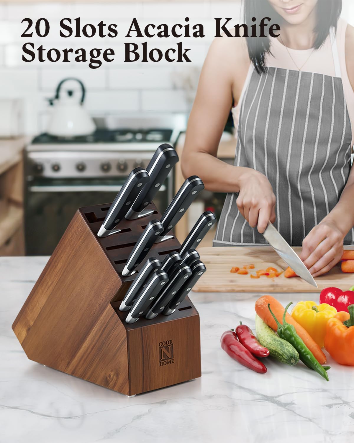 Cook N Home Knife Storage Block, 20 Slots, Acacia Wood,2660, color may vary