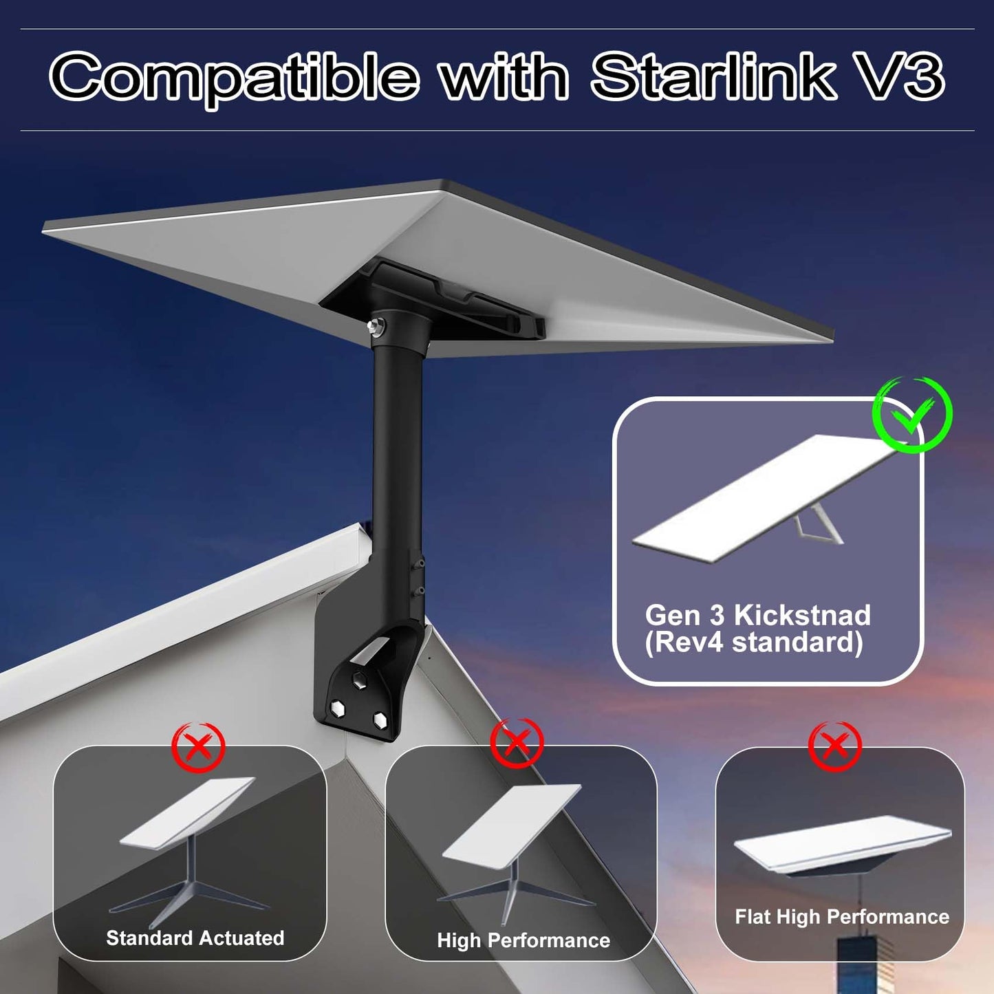 Starlink Gen 3 Mount, 360° Adjustable Starlink Short Wall Mount Compatible with V3 Starlink Standard Dish, Starlink Roof Mount, Starlink Mounting Kit, Starlink Pole Mount