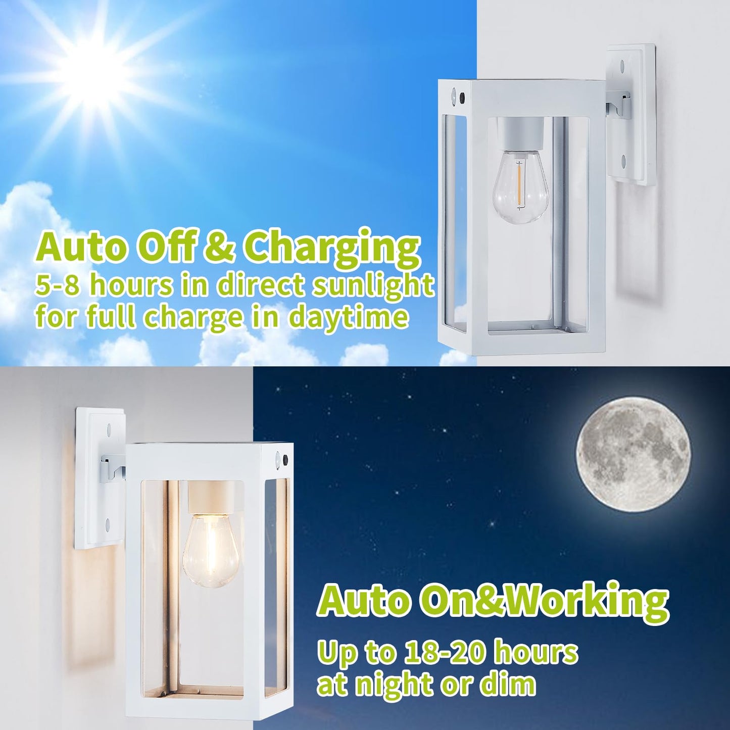 MDENLT 2 Pack Solar Porch Lights Outdoor,Solar Wall Lights with 3 Modes&Motion Sensor,Dusk to Dawn Sconce Lights Wall Mount,Exterior Wall Lantern Light Fixture for House,Garage,Patio,Shed,White