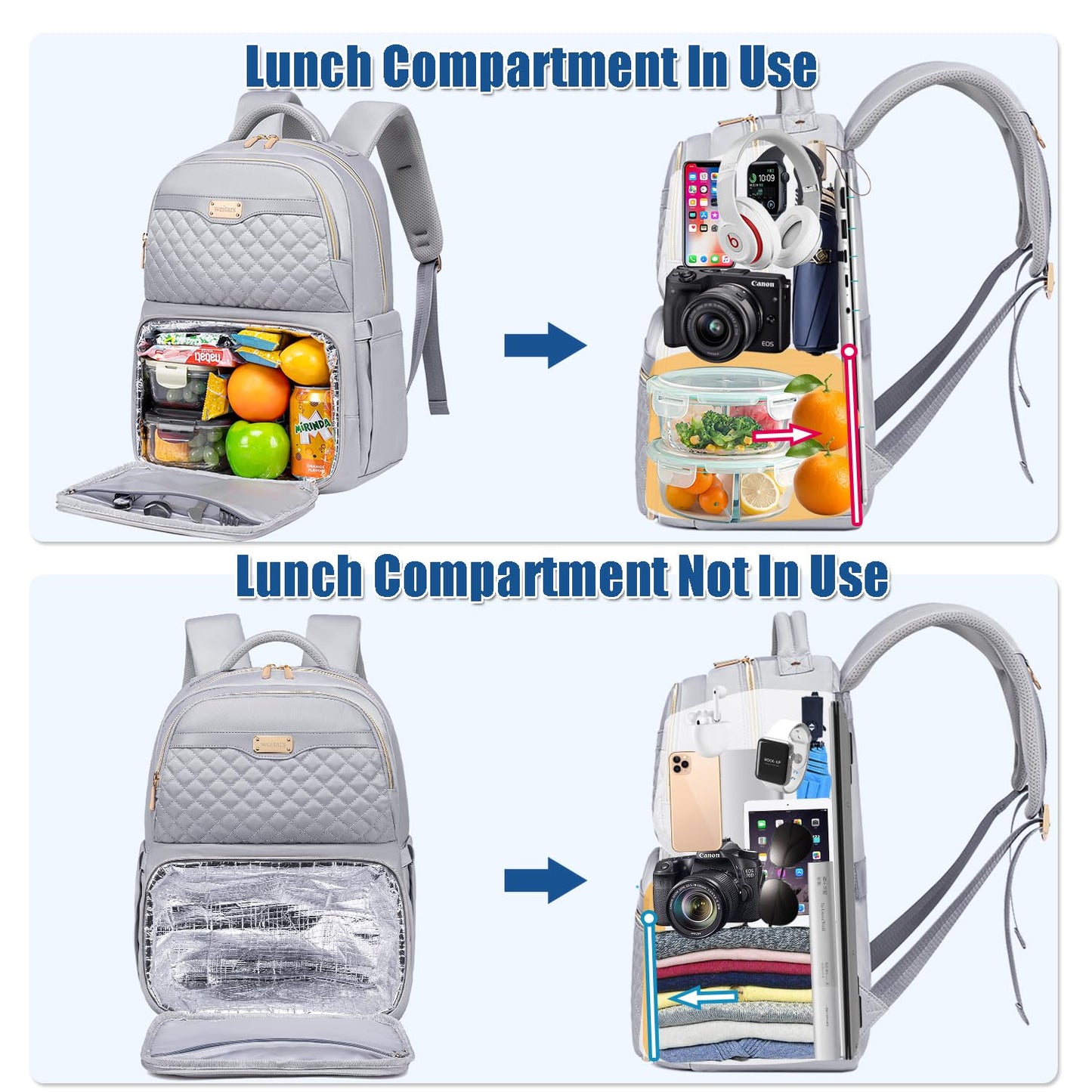 Weitars Lunch Backpack, Insulated Cooler Backpack 15.6 Inch Laptop Backpack For Women Men,Travel Backpack,Work Backpack, Gray, Large, Leisure