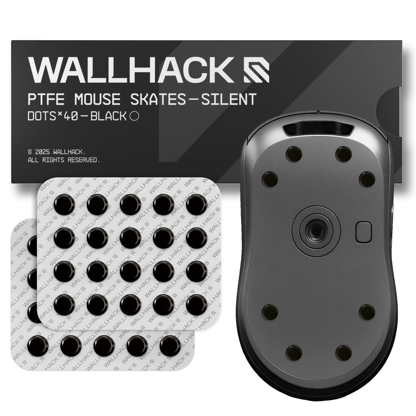 Wallhack PTFE Dot Silent Mouse Skates | Premium Universal Skates for Gaming Mice | Ultra-Smooth Glide on Cloth & Glass Pads | Customize Speed & Control | Fast, Easy to Apply | Black 7mm x 7mm