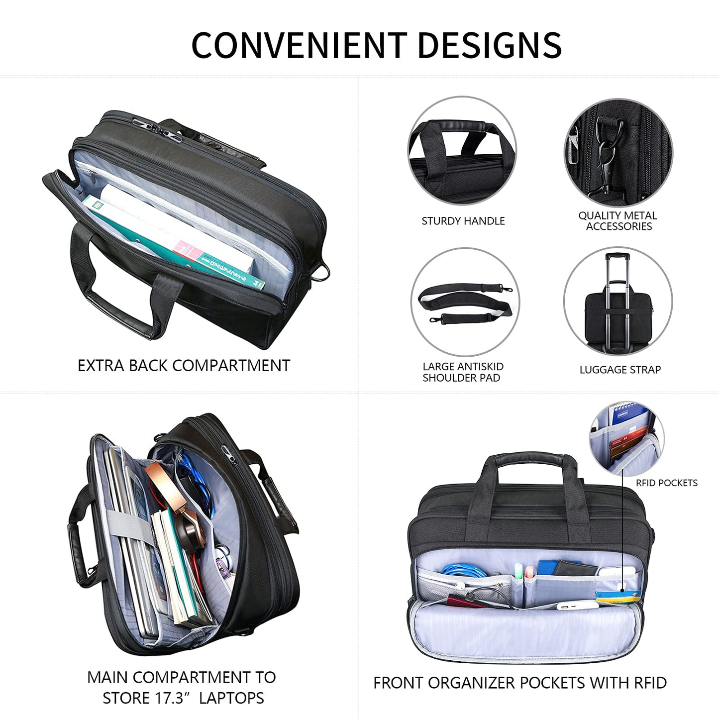 VANKEAN Laptop Bag Premium Laptop Briefcase Fits Up to 17.3 Inch Laptop Expandable Water-Repellent Shoulder Messenger Bag for School/Travel/Business/Men/Women-Black