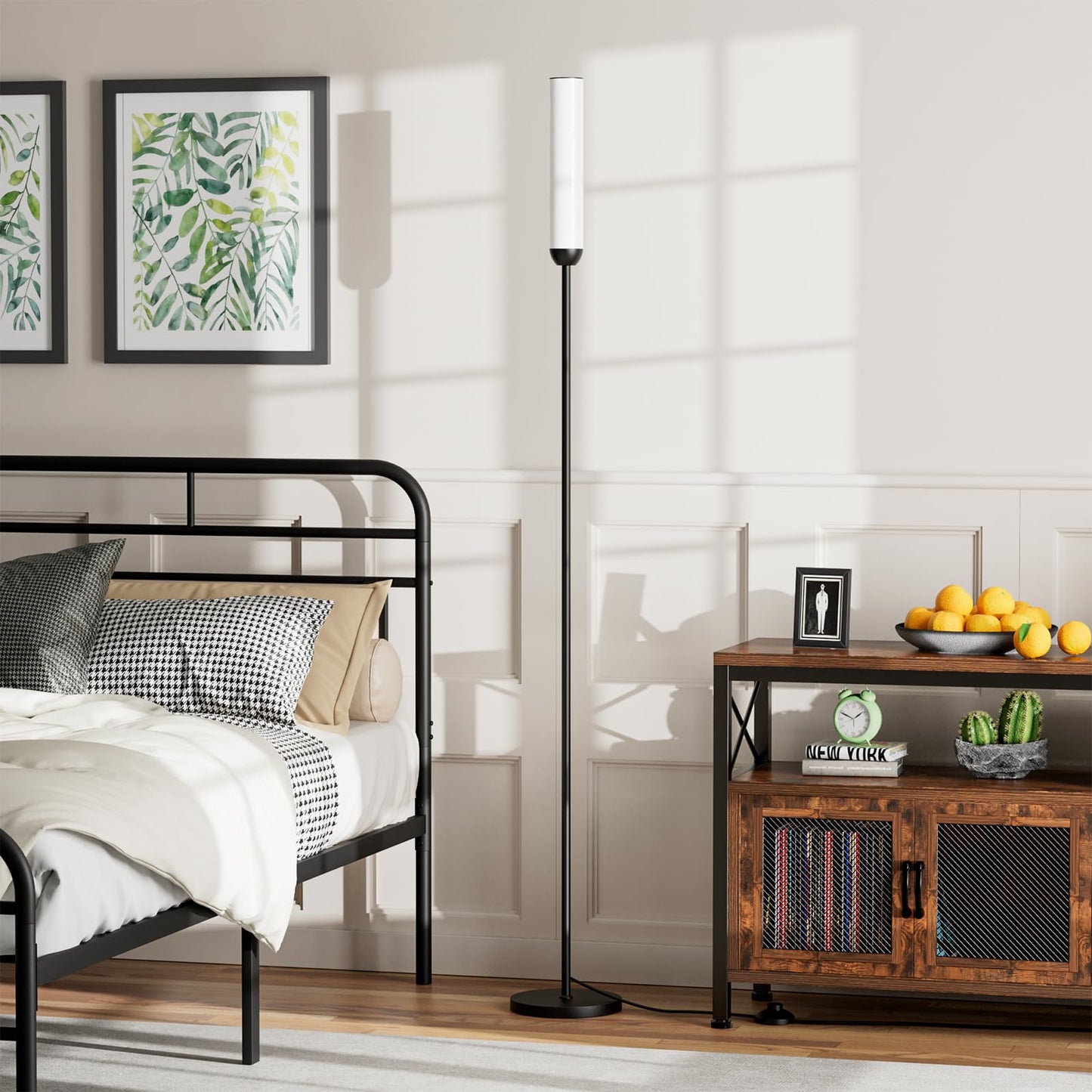 LED Floor Lamp with Remote Control, 65" Standing Lamp with Stepless Adjustable 3000K-6500K Colors & 5%-100% Brightness, Foot Switch(Black)