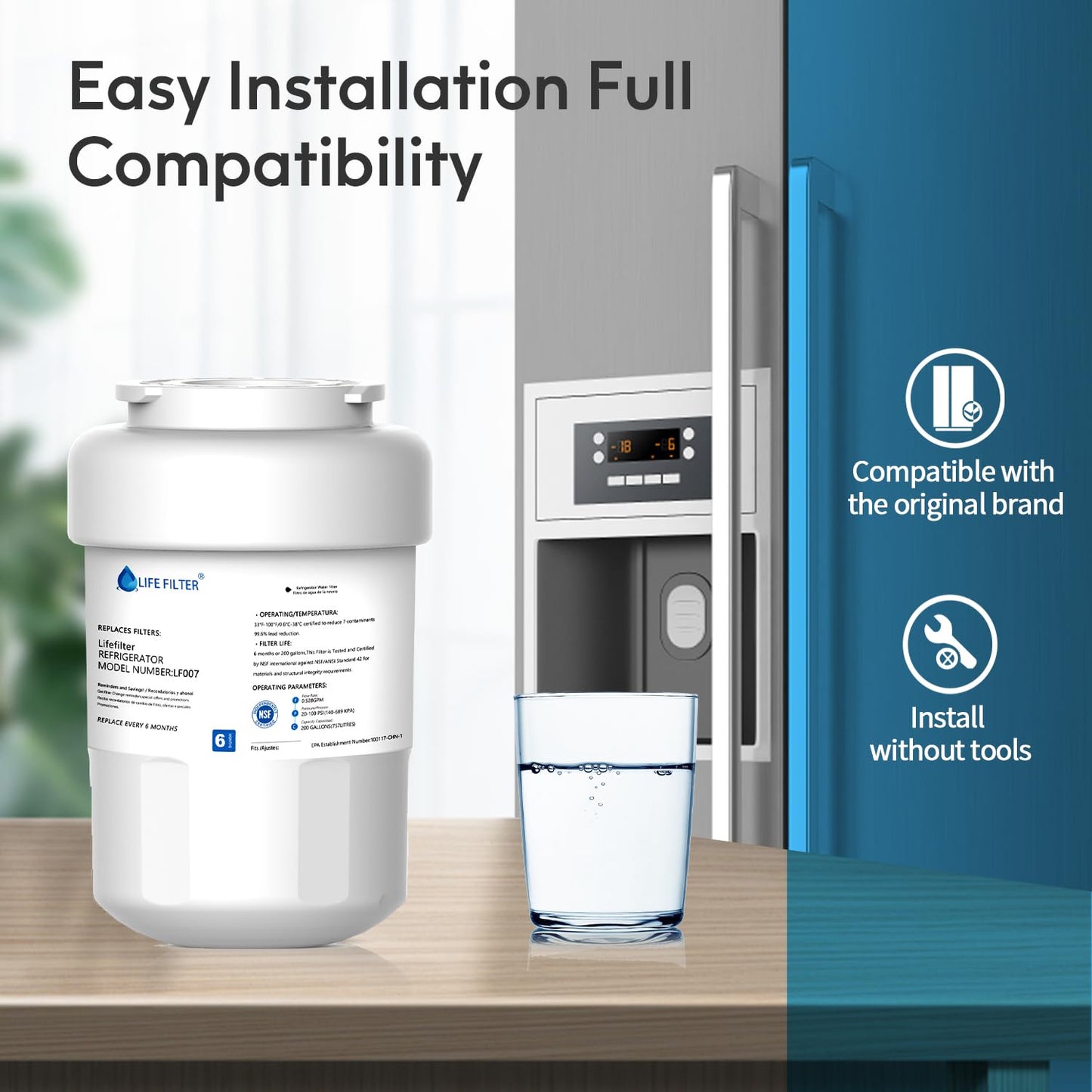Lifefilter Replacement for GE MWF, MWFINT, SmartWater, MWFP, MWFA, GWF, GWF01, GWF06, GWFA, HWFA, HDX FMG-1, WFC1201, PC75009, RWF1060, 197D6321P006, Kenmore 46-9991, GSE25GSHECSS, 3PACK