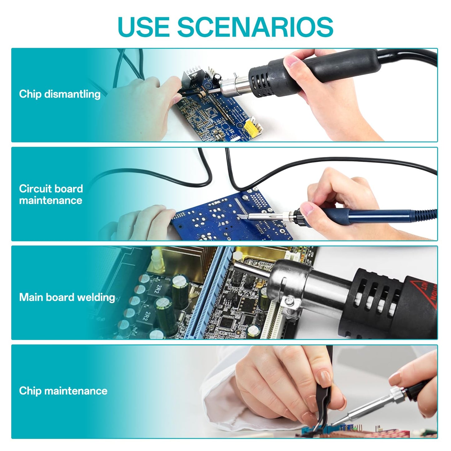 BK701D 700W Hot Air Soldering Station 2-in-1 Kit, SMD Hot Air Rework Soldering Station, Multiple Functions Electronics Kit, Led Digital Display, Knob Type Adjustable Temperature