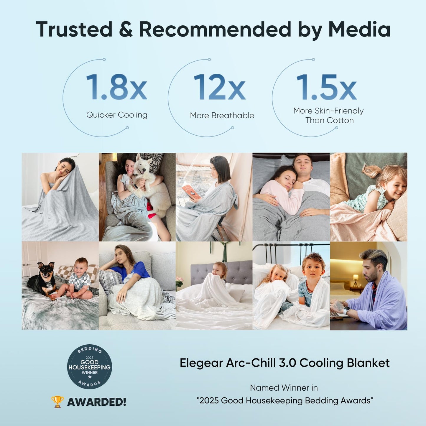 Elegear Cooling Blanket,Breathable Summer Blanket Lightweight Q-MAX>0.5,Arc-Chill Cool-to-Touch Technology Summer Cool Blanket Double Sided Design for Night Sweats Hot Sleepers,Grey,Queen,79X86 inch