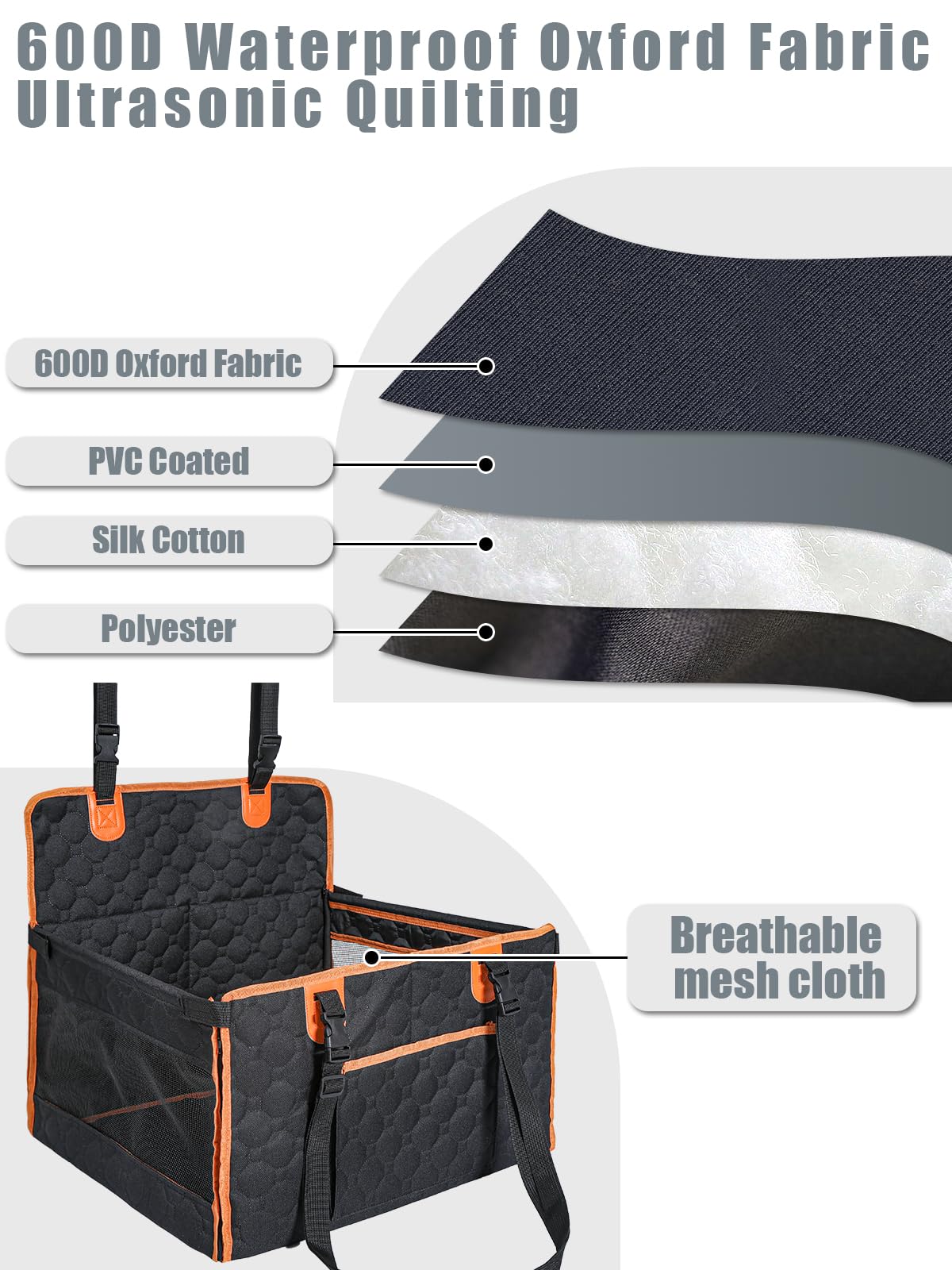 Prpeko Dog Car Seat for Large Dogs,Waterproof Fabric with Breathable Mesh&Adjustable Dog Seat Belt for Car,Dog Bed for Back Seat Up to 30 LB-Small Orange