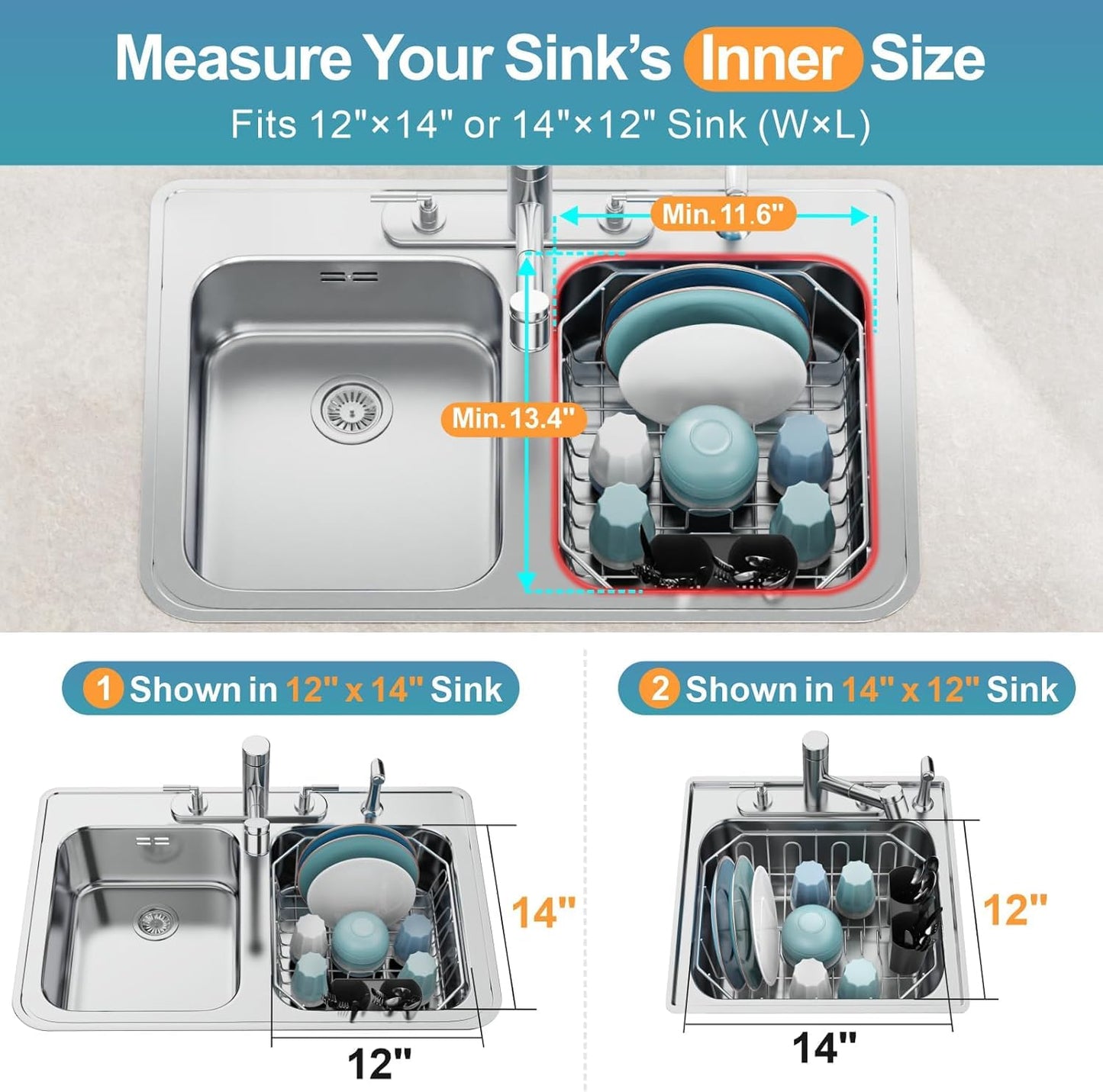 GSlife Small in Sink Dish Drying Rack - Stainless Steel Compact Dish Drainer for RV Kitchen Apartment Sink, 1–2 Person Households, 29.5 cm x 34 cm (11.6" W x 13.4" L), Silver