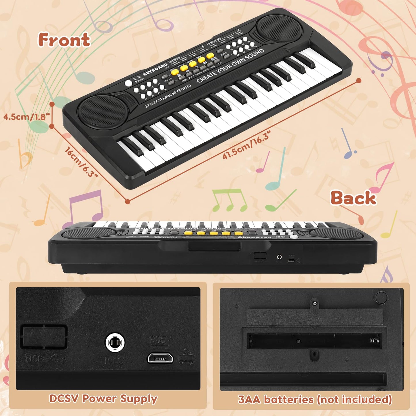 37 Key Piano Keyboard for Kids Musical Toys for 3 4 5 6 Year Old Girls Kids Piano Portable Music Keyboard Electronic Educational Learning Toy for Boys Girls Birthday Gifts