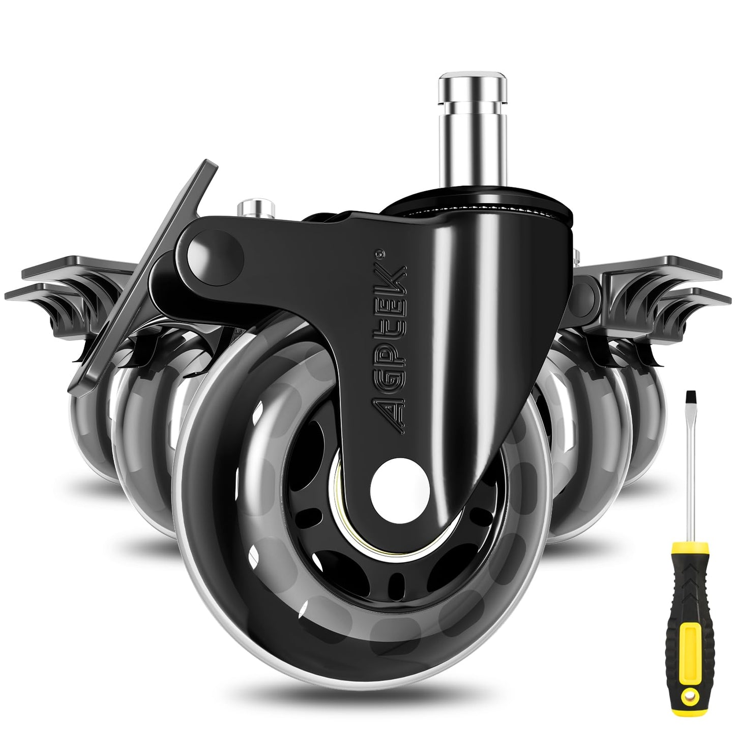 AGPTEK Set of 5-Office Chair Caster Wheels with Brakes, Quiet Office Chair Wheels Replacement with Locks (10x22mm) for Hardwood Floors and Carpet, No Noise, Heavy Duty Game Chair casters