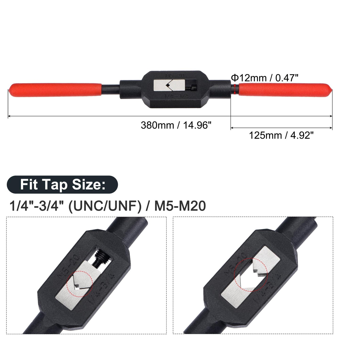 uxcell Adjustable Tap Wrench Handle for 1/4"-3/4" (UNC/UNF) / Metric M5-M20 Taps, Thread Tap Holder Reamer Hand Tapping Tool for Machinist Repair with Plastic Dipped Handle