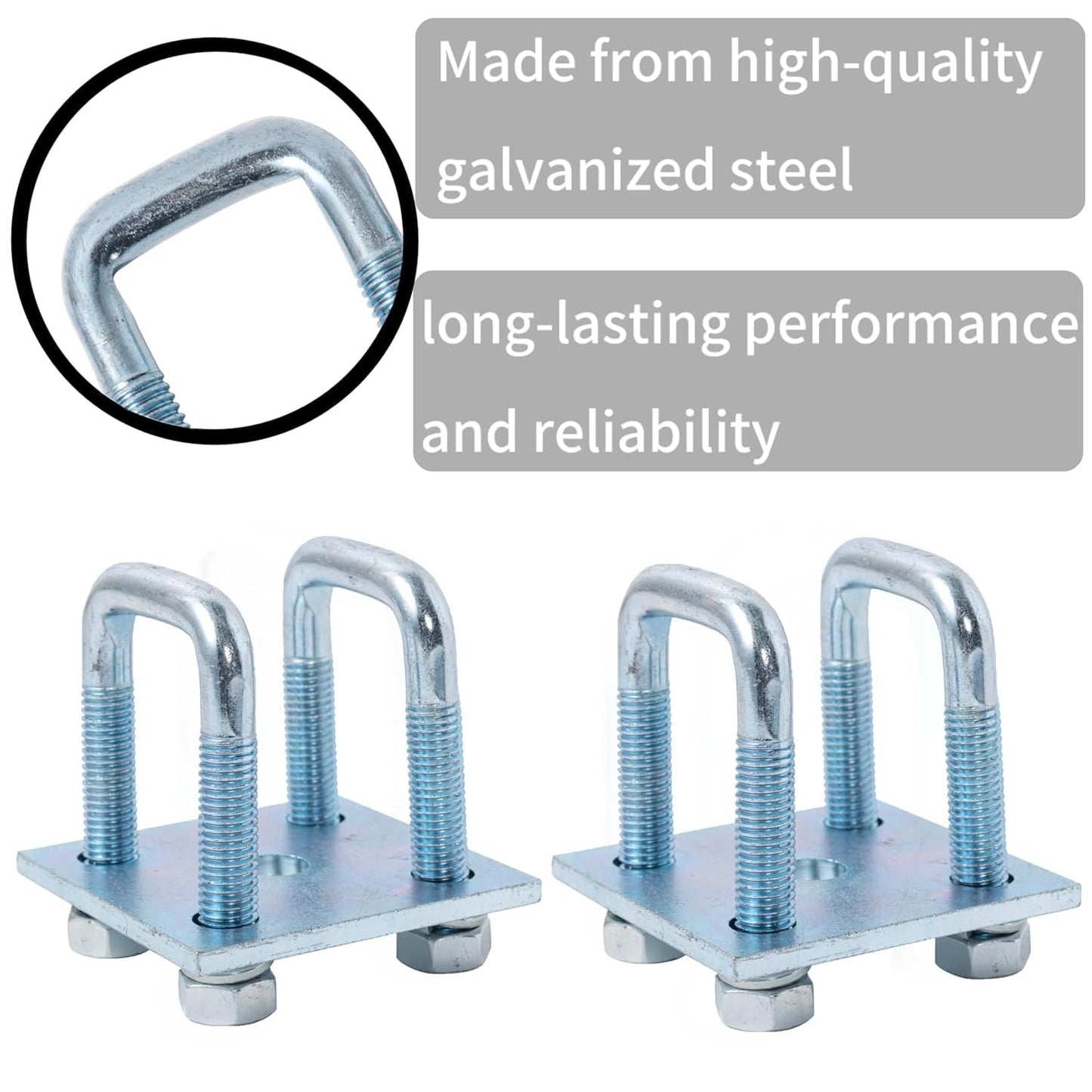 YMDGGDCH 2 Pack Heavy-Duty Square U-Bolt Kit for 2x2 Square Tube, Includes Nuts, Washers and Frame Plates, Rust-Resistant for Boat & Automobile Trailers