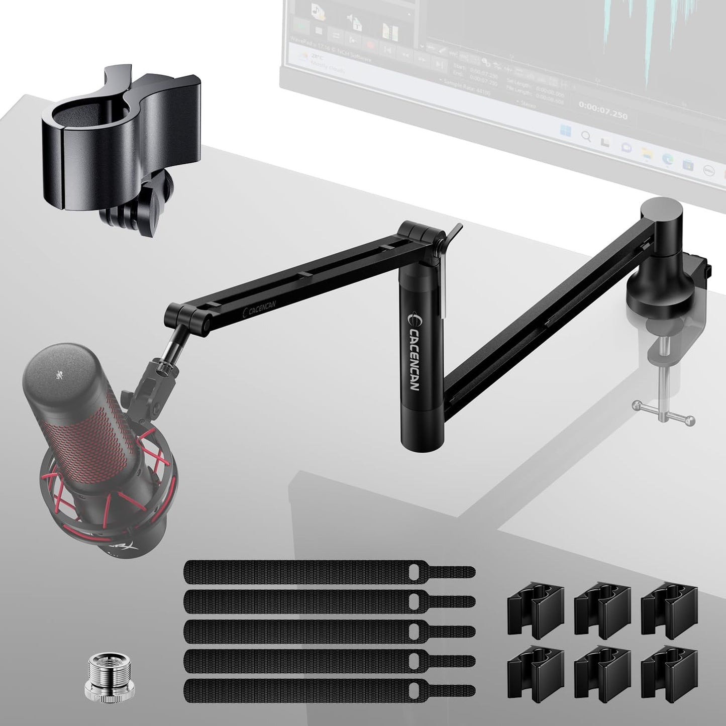 Boom Arm, 360° Rotatable Microphone Stand with Desk Mount, Foldable Desk Mic Arm with 3/8'' to 5/8'' Screw Adapter, Microphone Arm for Live Streaming, Gaming, Podcasting[15 Inch Heightened]