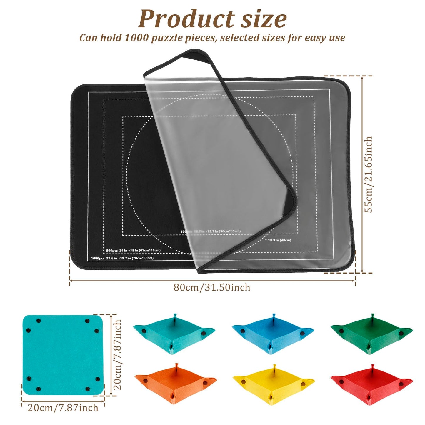 Jigsaw Puzzle Board with Cover,32"x22" Portable Puzzle Mat for 1000 Pieces,Non-Slip Felt Surface Jigsaw Puzzle Plateau with 6 Sorting Trays,Protective Puzzle Saver Accessories,Gift for Adults & Kids