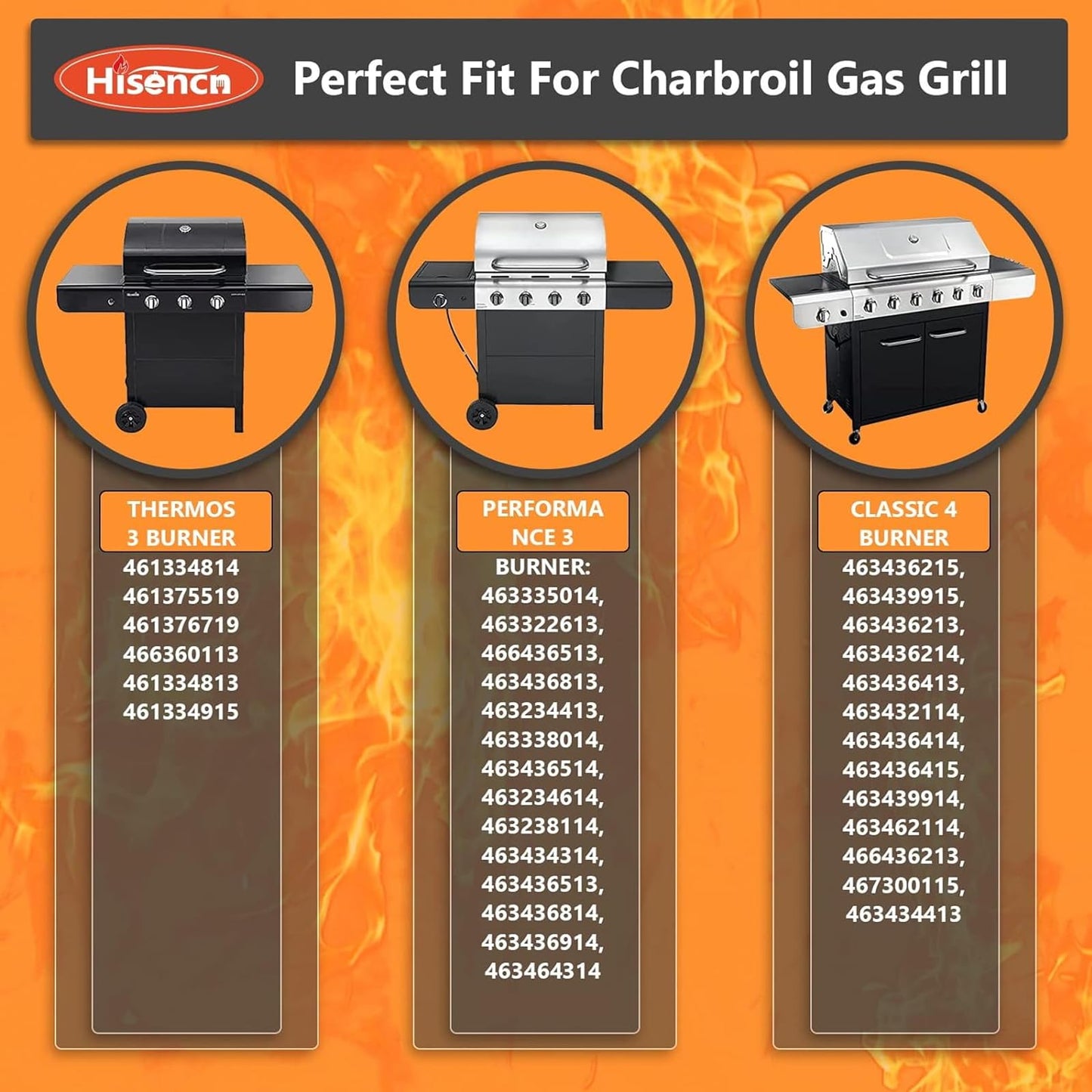 Hisencn BBQ 4Pack Grill Burners4Pack Heat Plate and 3Pack Crossver Tube Replacement Parts For Charbroil 463436215 463436213Thermos 466360113 Gas Gril