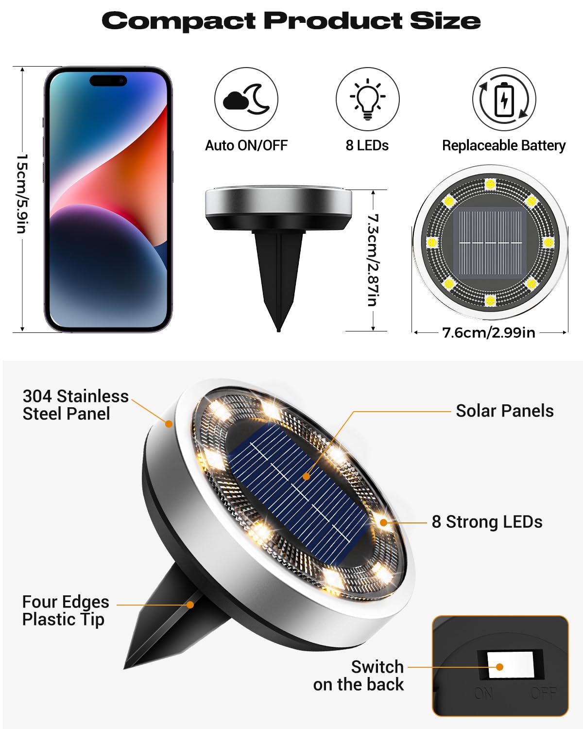 btfarm Solar Ground Lights, 10 Pack 8LED Solar Lights Outdoor Waterproof Garden, Pathway Lights Solar Powered in-Ground Lights, Disk Lights Landscape Lighting for Lawn Patio Yard Driveway, Warm White