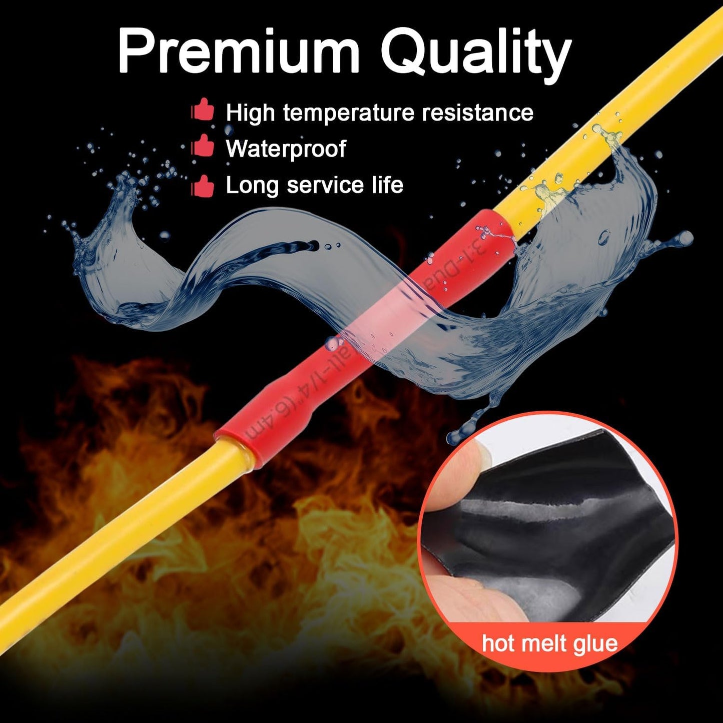 16Pcs 4/0 AWG 5/16" Stud Heavy Duty Copper Wire Lugs with 16Pcs 3:1 Black & Red Heat Shrink Tubing 4/0 Gauge Copper Battery Cable Ends Eyelets Tubular Ring Terminal