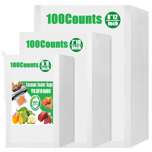 300 Counts Vacuum Freezer Sealer Bags for Food Saver,8"x12"+7"x10"+6"x8" Mixed Sizes，BPA Free, Heavy Duty Commercial Grade,Sous Vide Vaccume Safe, Pre-Cut Bag and Work with Any Types Vacuum Sealer