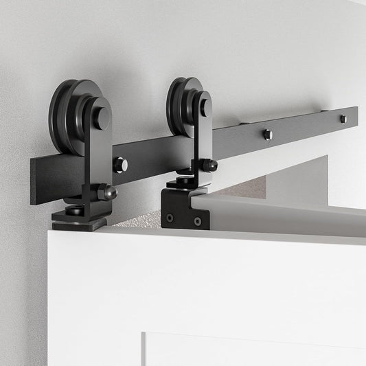 BONIKLUBA 36" Bi-Folding Sliding Barn Door Hardware Track Kit,Smoothly&Quietly,Top Mounted Black Roller,Easy Install,Door Not Included [ Fit Double 16" Bifold Doors]