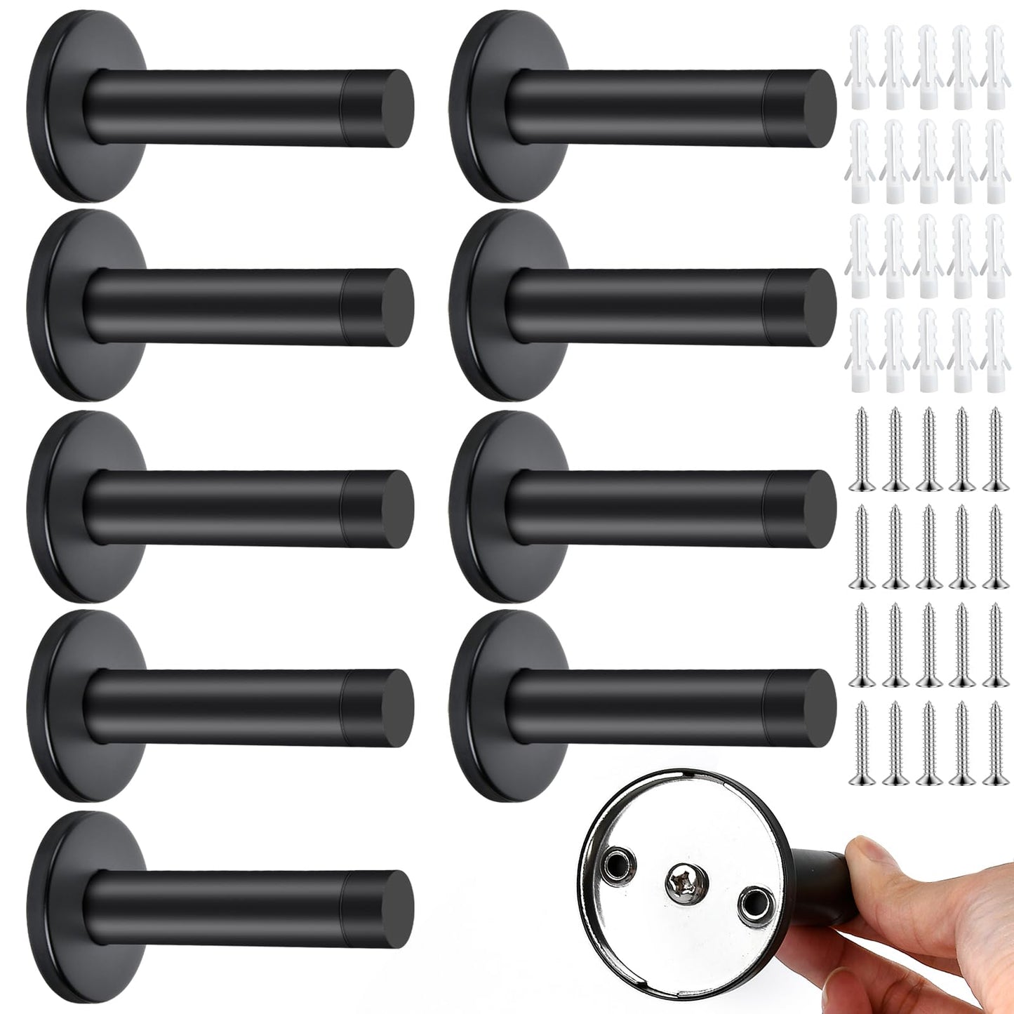 Supkiir 10Pcs Door Stop, 3.5 Inch Heavy Duty 304 Stainless Steel Door Stopper with Rubber Tips Bumper, Wall Mounted Door Holder Protection Sound Dampening, Matte Black