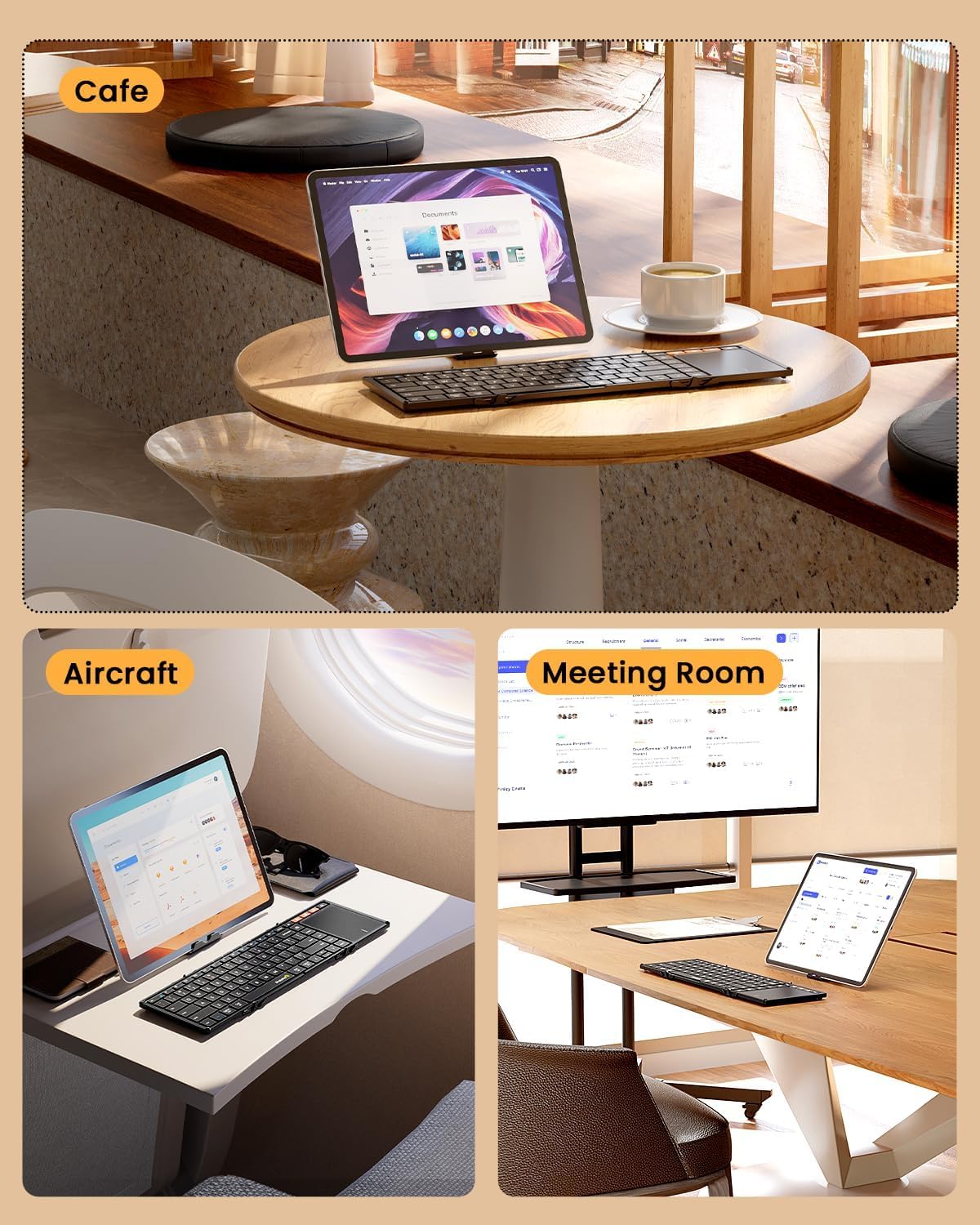 ProtoArc Foldable Bluetooth Keyboard with Touchpad, XK01 TP Portable Folding Keyboard for Travel, Full Size Keys, Large Trackpad Bluetooth Keyboard for iPad Laptop PC Tablets - Black