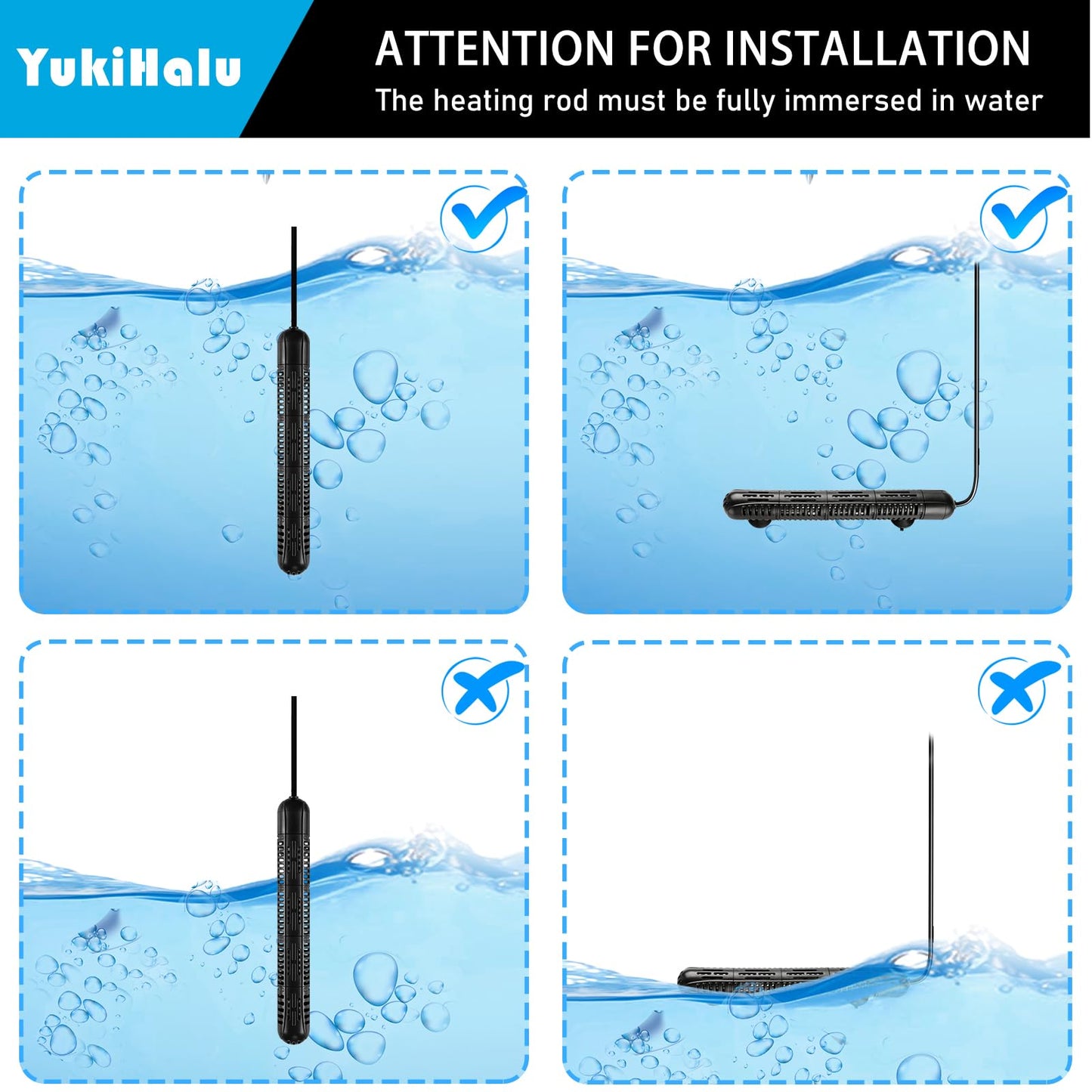 YukiHalu Aquarium Heater 50/100/200/300/500W with Protective Case, Fish Tank Heater, Temperature Adjustable, External Temperature Controller, LED Display, Used for 10/20/40/75/120 Gallons (300W)