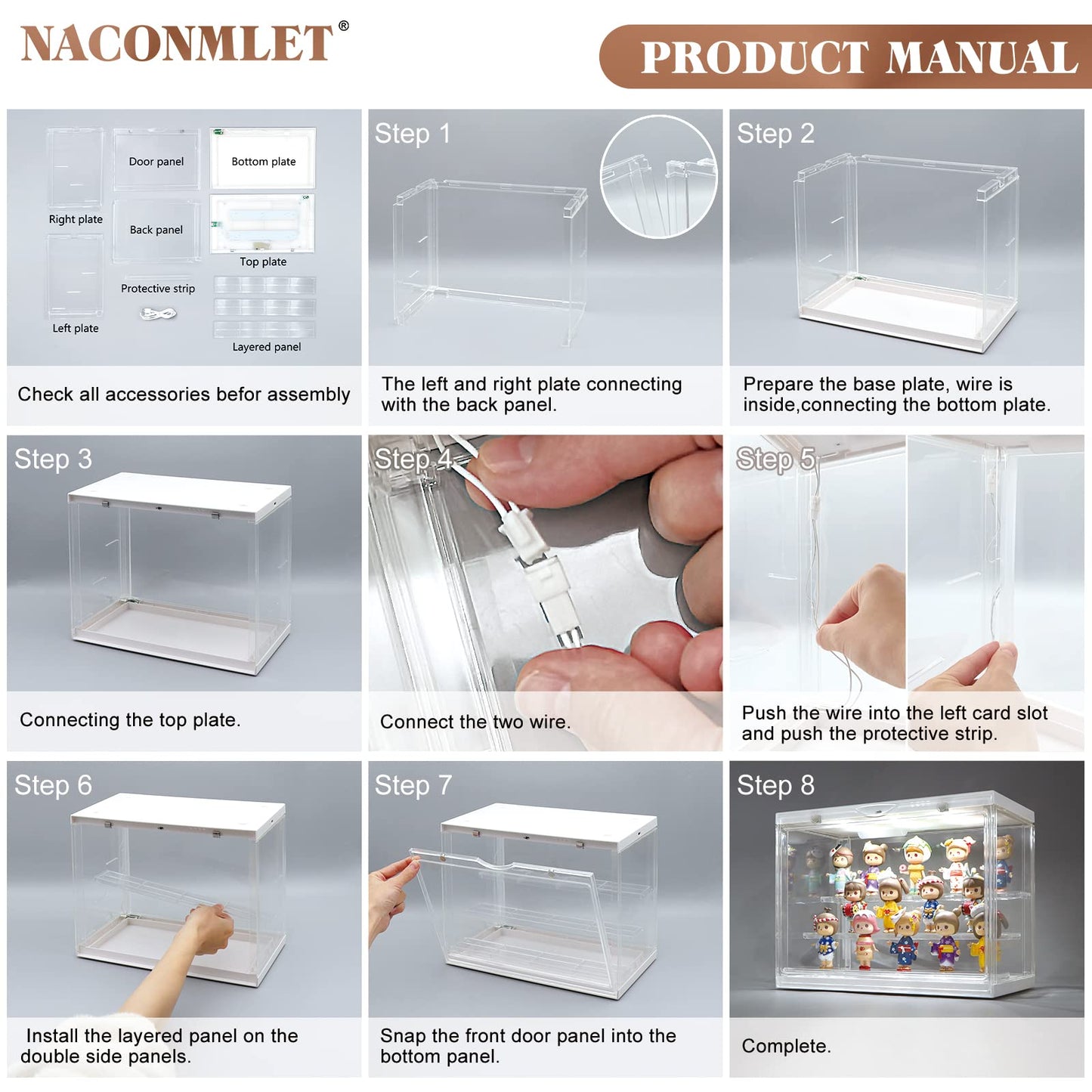 Naconmlet Clear Display Case for Action Mini Figures Funko Pop Shelf,Detachable Shelve Stackable Showcase Dustproof with Led Light for Protect Your Collectible