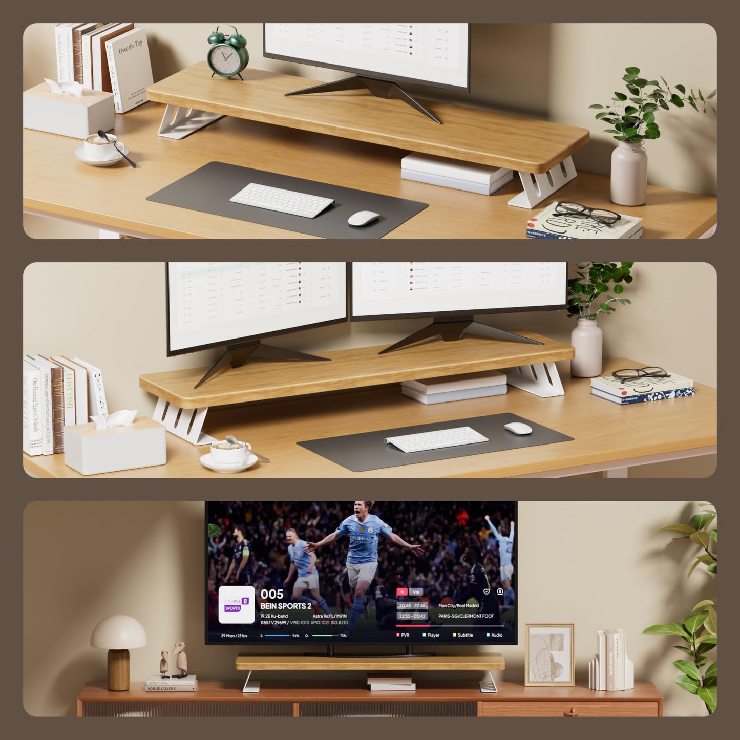 NestNeat Dual Monitor Stand, 39 Inch Large Wood Monitor Stands for 2 Monitors, Desktop Monitor Riser with Metal Support for Computer/Laptop/Printer/TV (Oak, 100cm)
