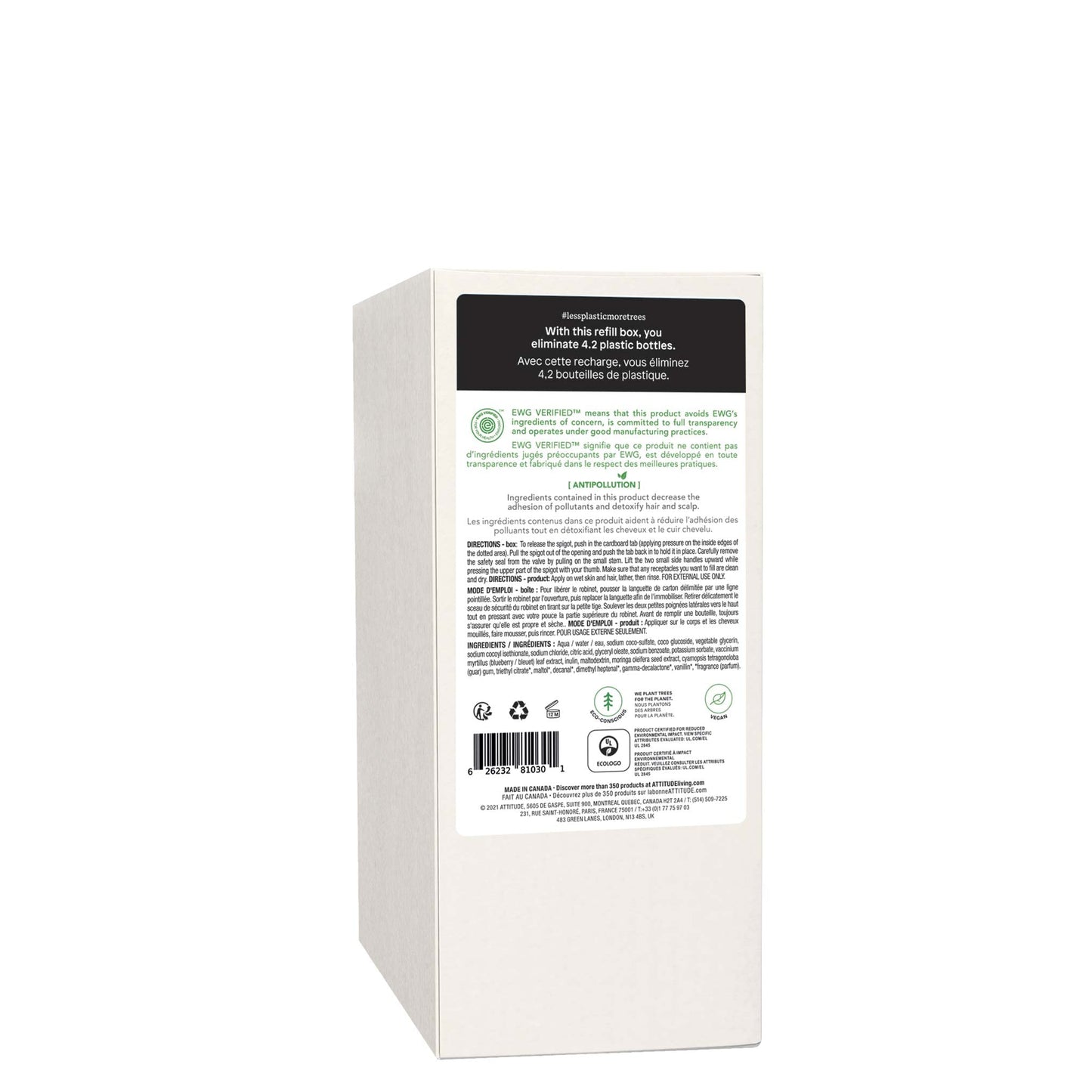 ATTITUDE Shampoo and Body Wash for Kids, Made in Canada, EWG Verified, Dermatologically Tested, Plant- and Mineral-Based Ingredients, Vegan and Cruelty-Free, Bulk Refill Format, Watermelon and Coco, 2 Liters