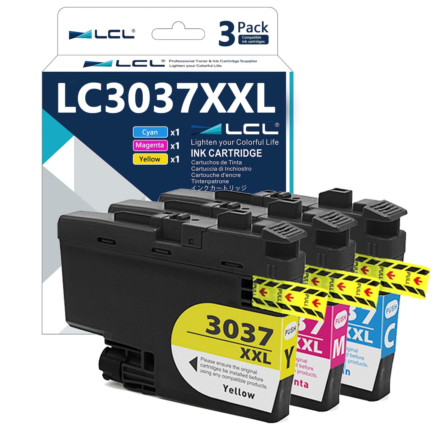 LCL Compatible Ink Cartridge Replacement for Brother LC30373PKS LC3037 XXL LC3037XXL LC3037C LC3037M LC3037YC (3-PK,Cyan Magenta Yellow) Pigment for MFC-J5845DW MFC-J5845DW XL MFC-J5945DW MFC-J6945DW