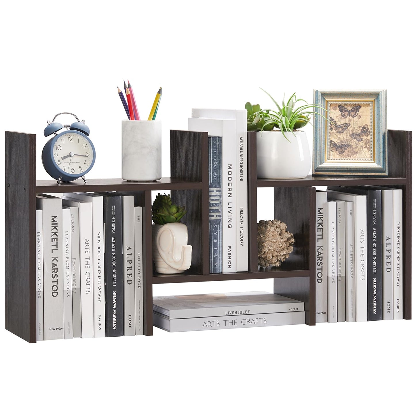 Somdot Desktop Bookshelf, Desk Shelf Organizer Storage Display Shelf Rack, 3 Pack Counter Top Bookcase for Home Office，Dark Brown
