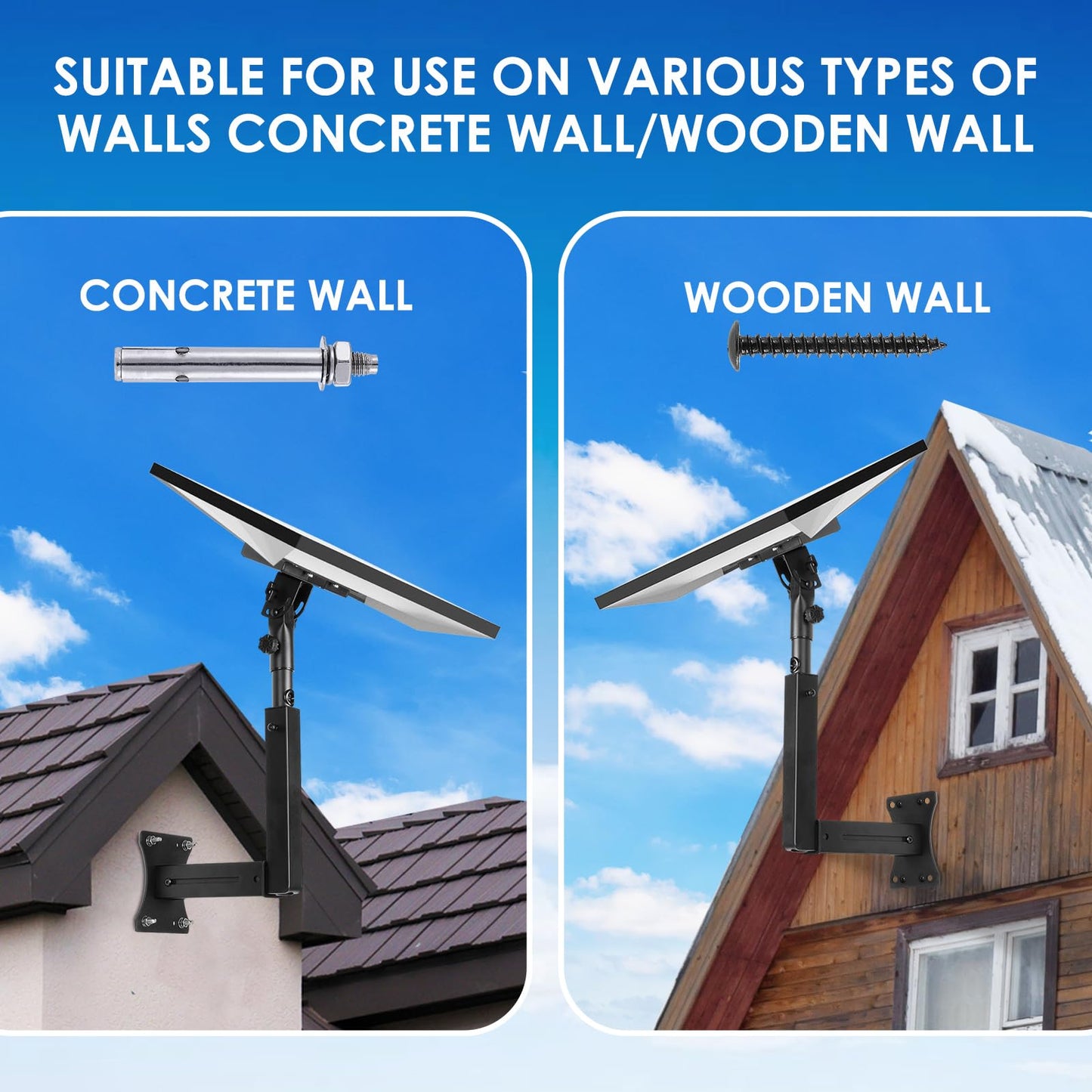 Bloazzup Starlink Mount, Adjustable Starlink Gen 3 Mount with Telescoping Support Arm, Rustproof, Weatherproof for Concrete Walls and Wood Walls, Easy Installation Black