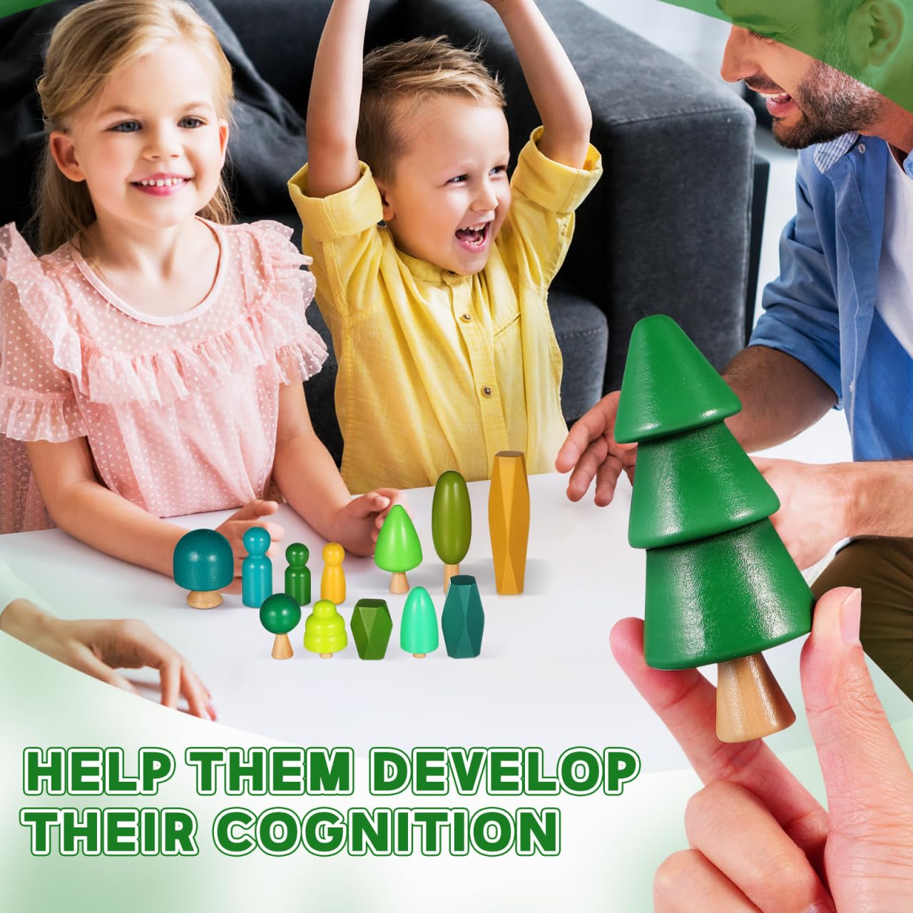 Totority Wooden Tree Figures Set Mini Suit Wooden Montessori Tree Decorations Small for 14+