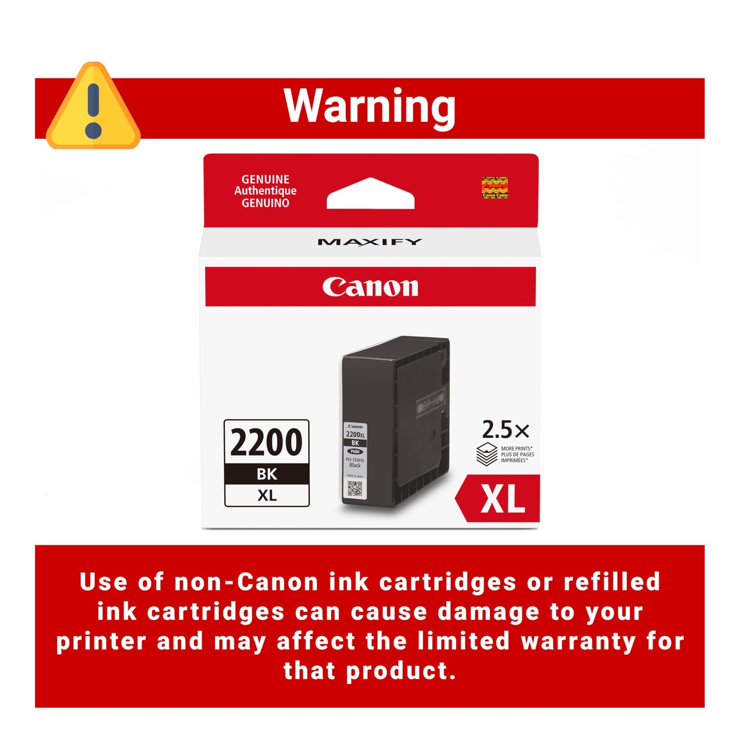 Canon Genuine Canon PGI-2200 XL HIGH Yield Pigment Ink Cartridge, Black