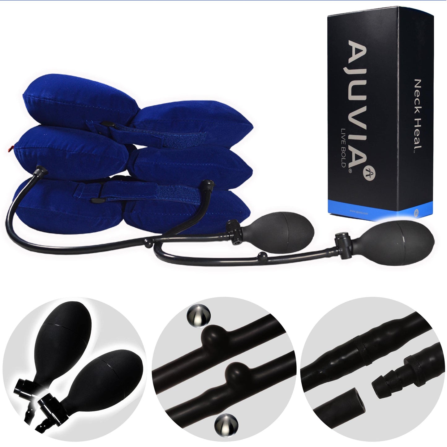 (2- Pump) Cervical Neck Traction Device – Premium 4-Way Targeting Neck Stretcher for Instant Pain Relief (Royal Blue)