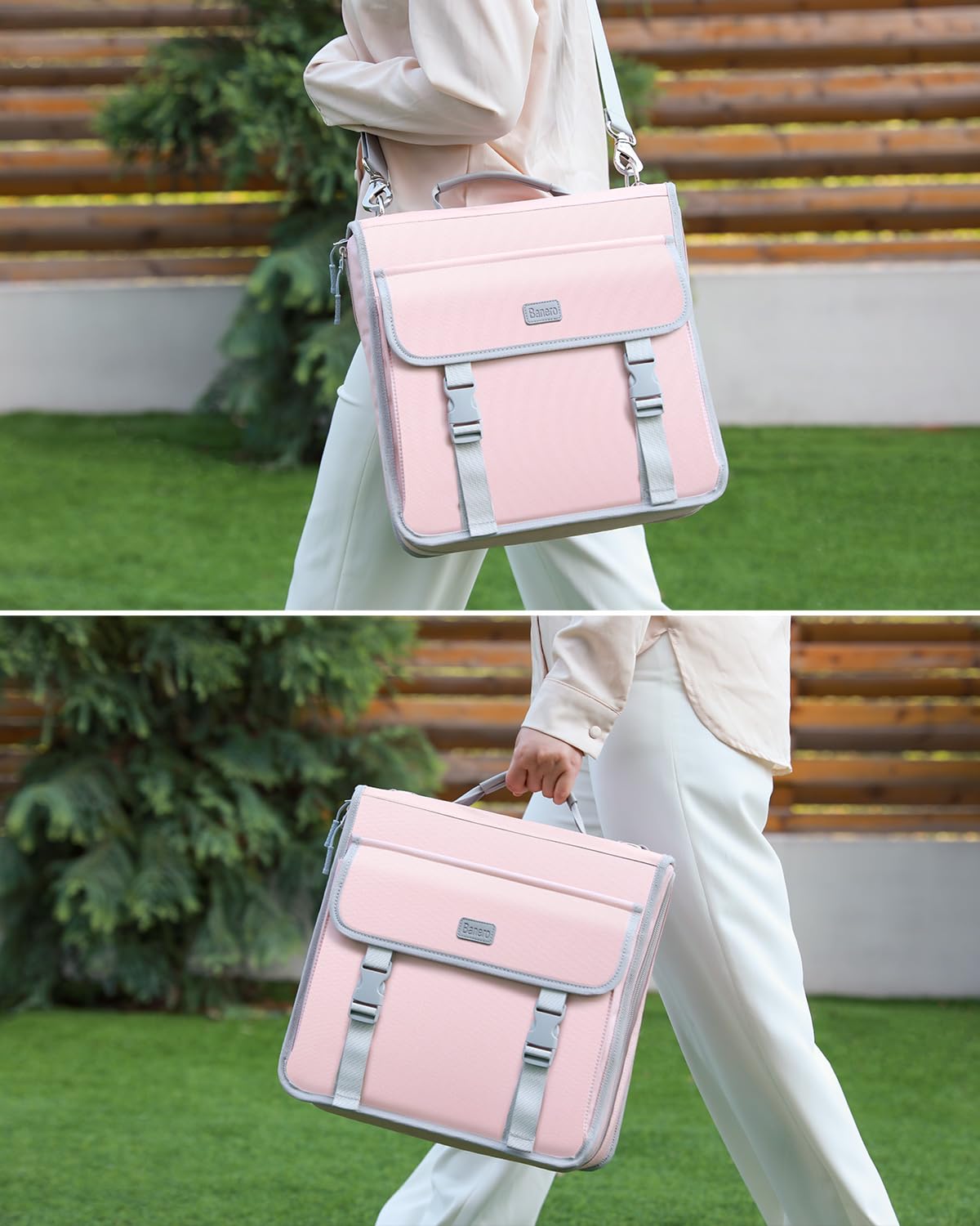 Banero 3" D-ring Zipper Binder with 700+ Sheets Capacity, 3-ring Zip Up Binder with Shoulder Strap for School, College, Office, Compatible with 13" MacBook & 12.9" Tablet (Light Pink)