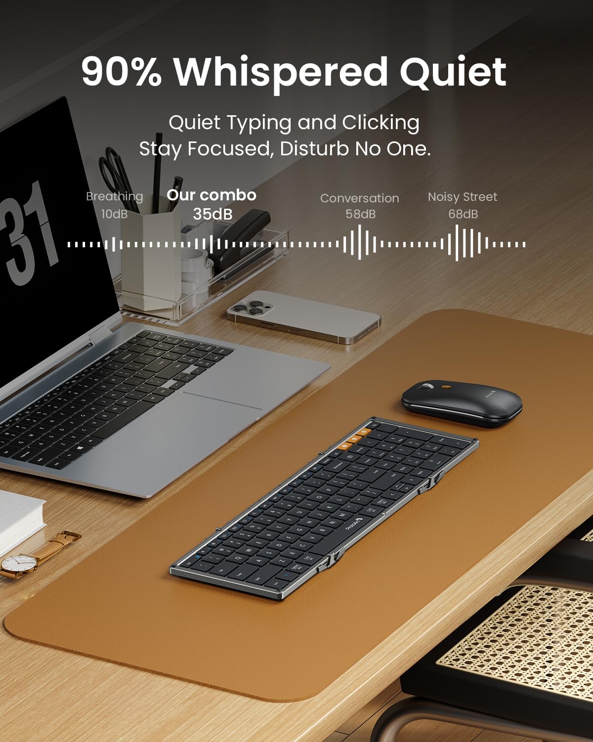 ProtoArc Foldable Keyboard and Mouse, XKM01 True Full-Size Folding Wireless Keyboard Mouse Combo for Business Travel, a Portable Office Suite On-the-Go, Compatible with Laptop iPad Tablet - Black Gray