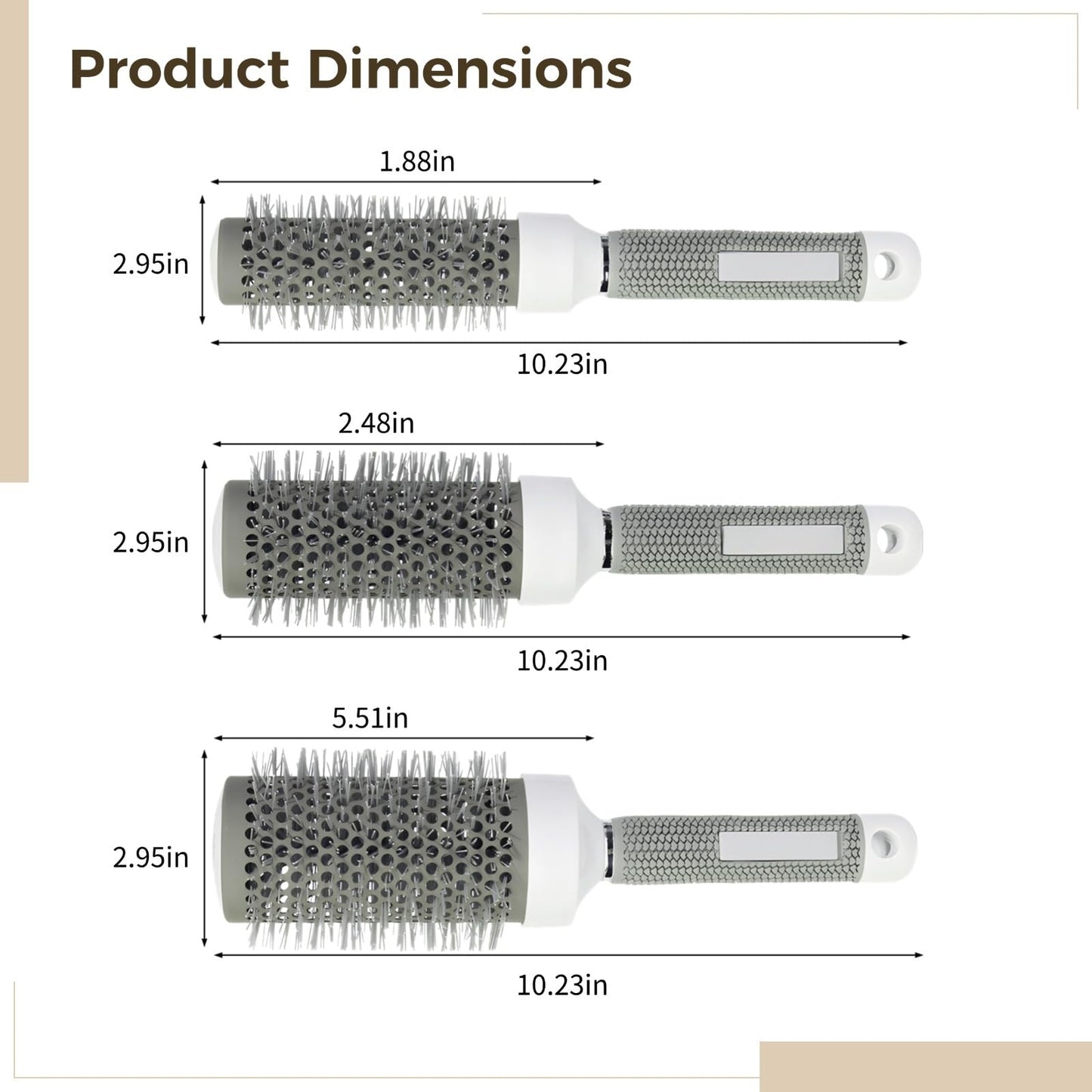 1 Round Hair Brush Set 3 PCS Round Hair Brushes, Hair Brush Set for Blow Drying